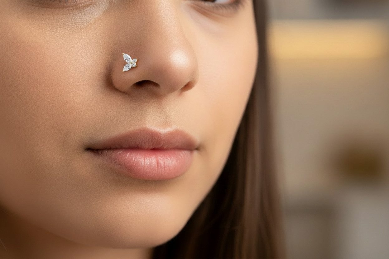 Karisma Nasenpiercing Spirale Titan Schmetterling mit Zirkonia Nostril-Stecker 0,8 x 7 mm, Spirale – filigran & hautfreundlich – Bild 2 von 4