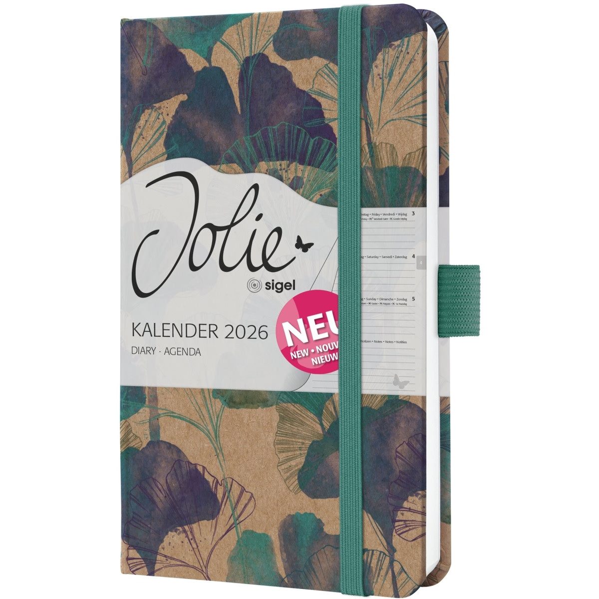 Sigel Taschenkalender Wochenkalender Jolie ca. A6 Hardcover Moonlight Ginkgo 2026 Packung mi