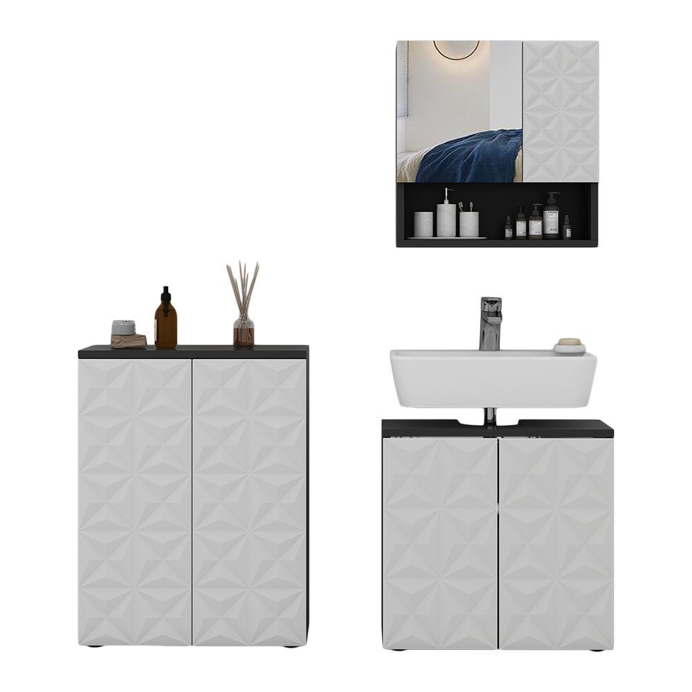 Vicco Badmöbel-Set Edge, Schwarz/Weiß, 3 Teile, günstig online kaufen