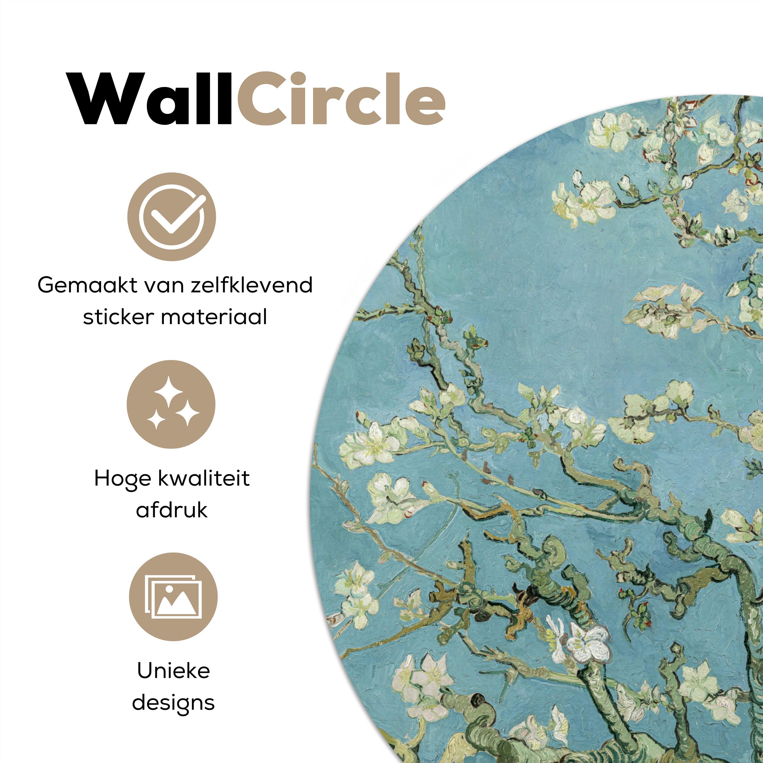 MuchoWow Wandsticker Van Gogh - Mandelblüte - Alte Meister - Kunst - Vintage (1 St), Wandtattoo Selbstklebend, Wohnzimmer Deko Aufkleber, 30x30 cm