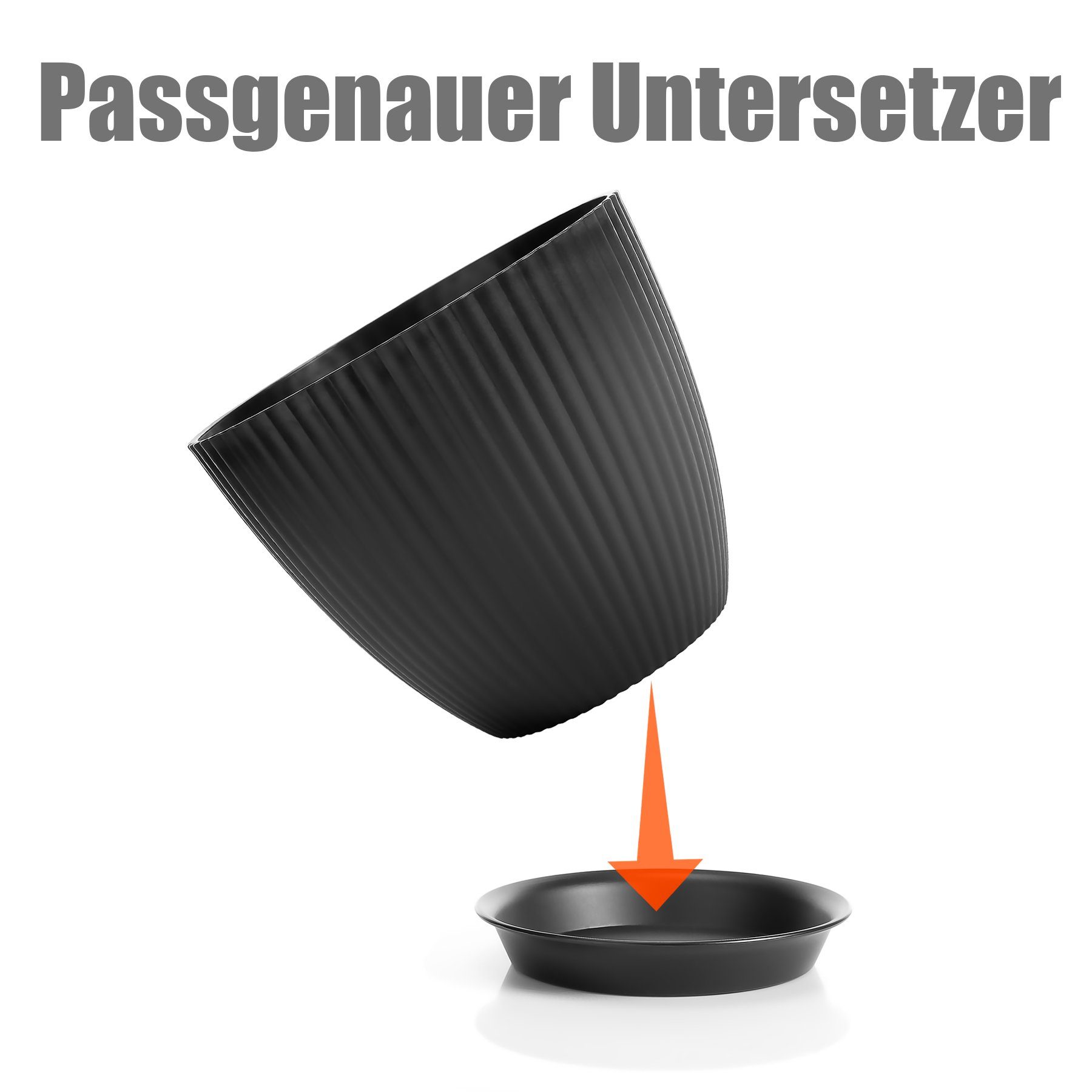 BigDean Flower Pot Set of 8, Flower Pots in 8 Different Sizes (Set of 8, Plant Pots), Set of 8 Sizes, With Saucers, Anthracite, Weatherproof