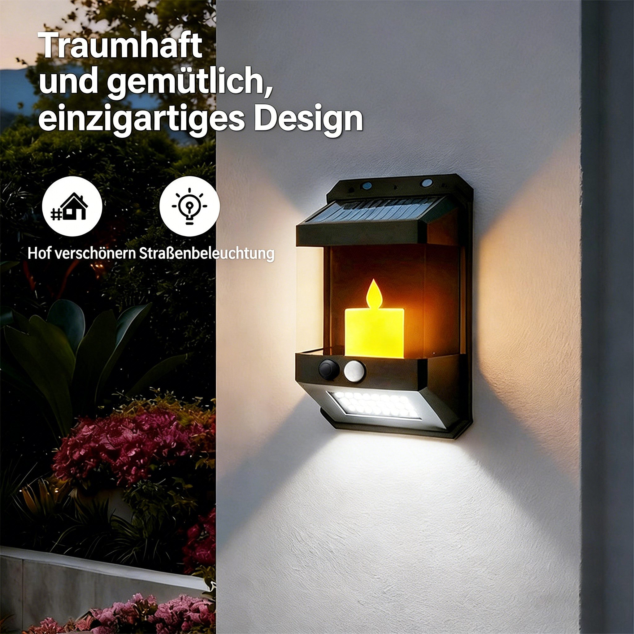 ibettertec LED Solarleuchte Solar Außen-Wandleuchte LED Solarlampe mit Bewegungsmelder, LED fest integriert, Warmweiß, Solar Wandleuchte für Wand, Flur & Garten 3 Modi IP65 Wasserdicht