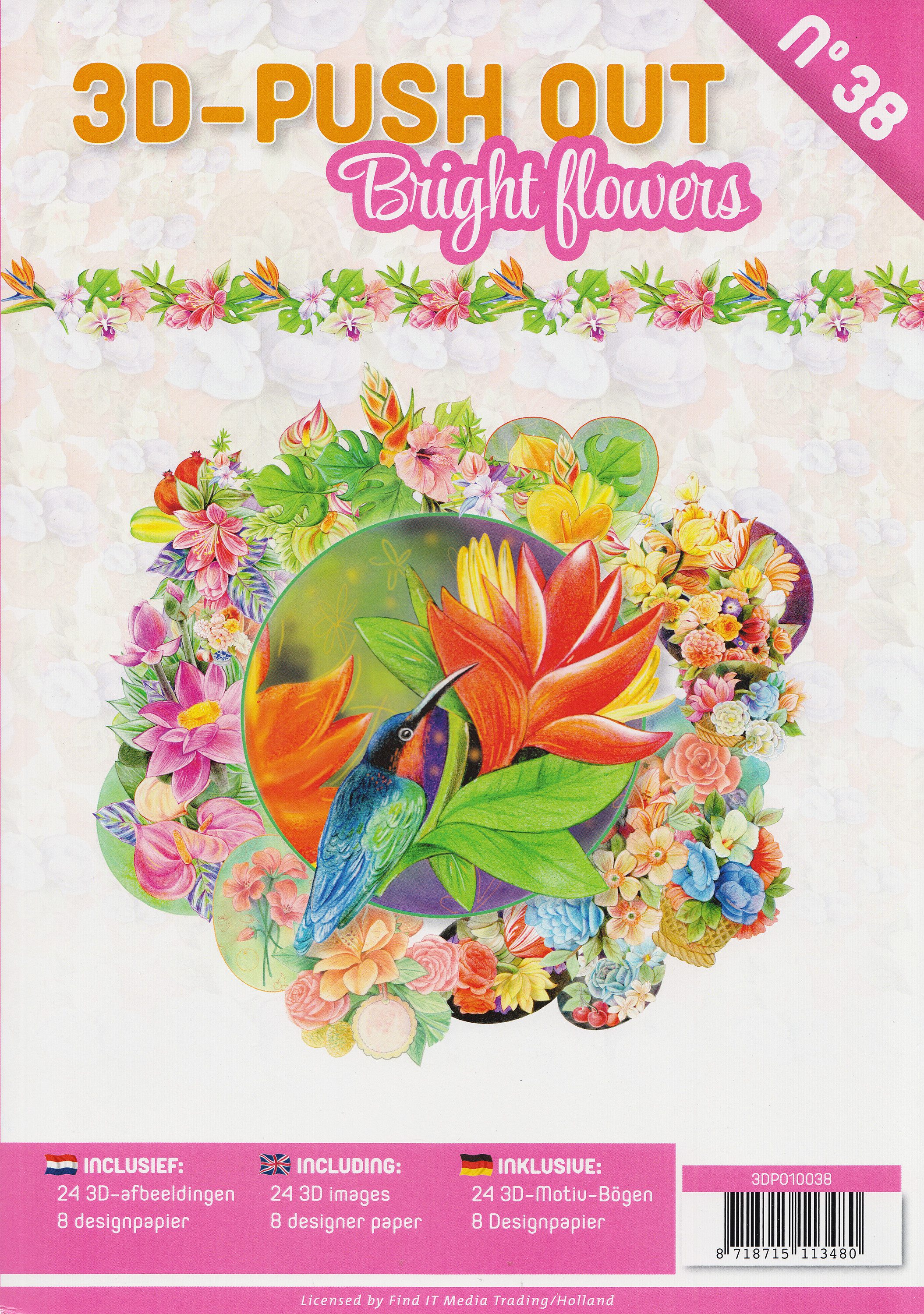 FINDit Motivpapier 3D Stanzbogenbuch Urban Flowers, 16 Blatt