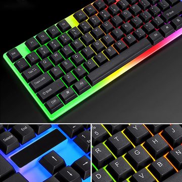 Retoo Gaming Tastatur RGB LED Beleuchtet USB Keyboard PC Laptop USB-Tastatur (Numerische Tastatur, Kabellänge: 1,3 m,LED-Farben: grün, rot, blau)