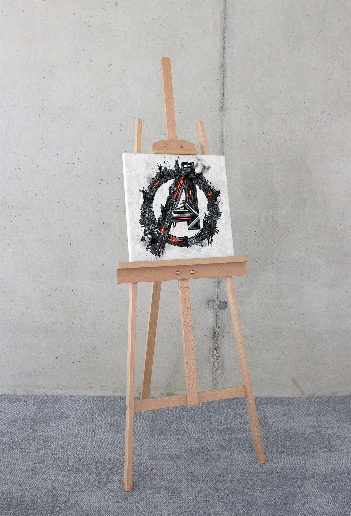 Komar Leinwandbild Avengers Big A Logo - Größe 40 x 40 cm, Disney (1 St), Keilrahmenbild mit Echtholzrahmen, Kinderzimmer