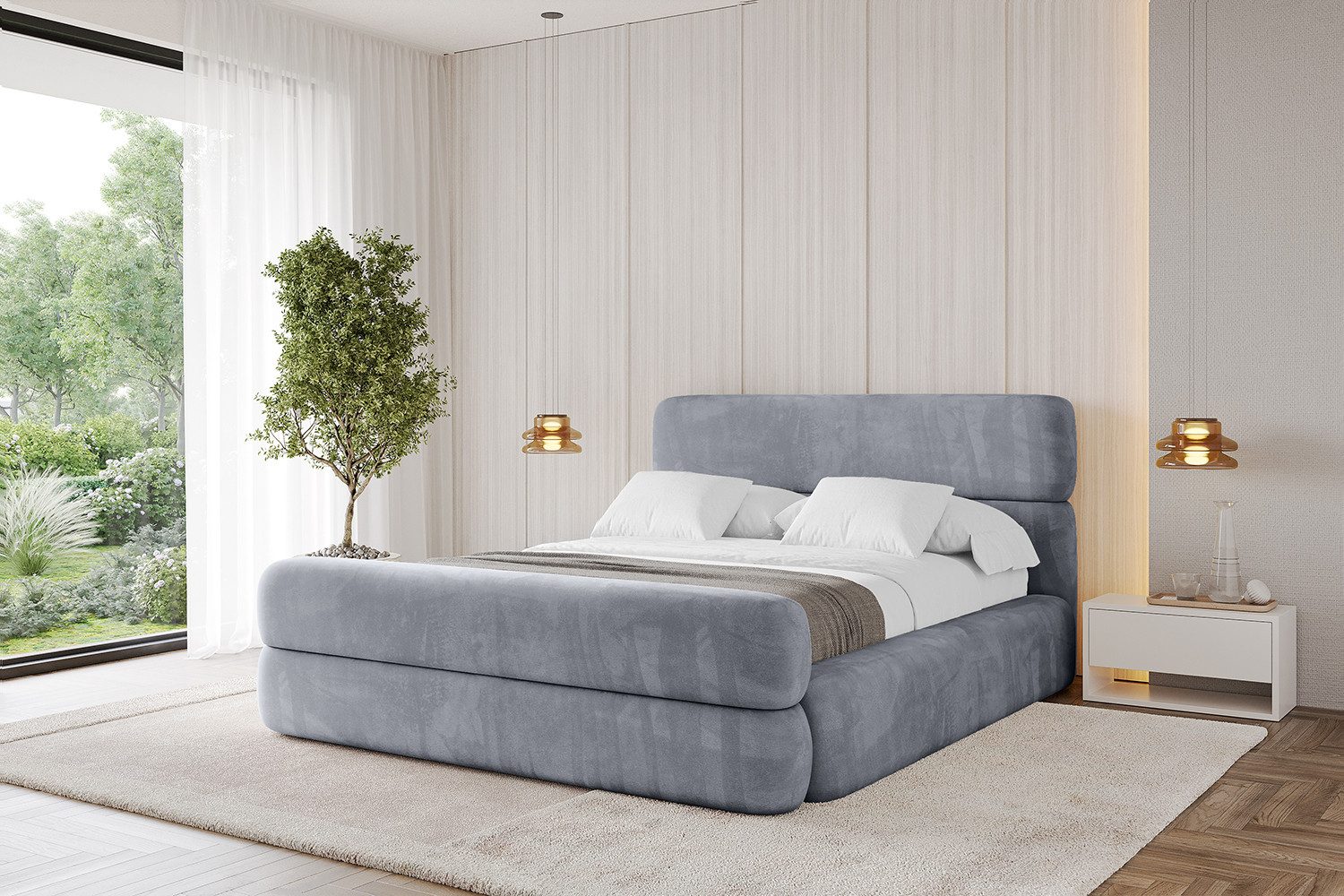 ALTDECOR Polsterbett ENORA-Z (Polsterbett mit Bettkasten und Lattenrost, Boxbett ohne Matratze), Doppelbett mit Stauraum, Bett mit Kopfteil