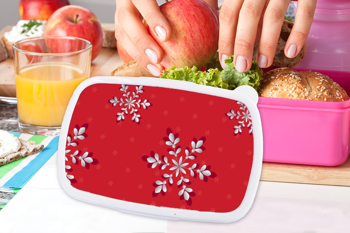 MuchoWow Muster Kunststoff, Pflanzen, rosa Brotdose Mädchen, Kunststoff Weihnachten für Lunchbox - Brotbox Erwachsene, Snackbox, (2-tlg), - Kinder,