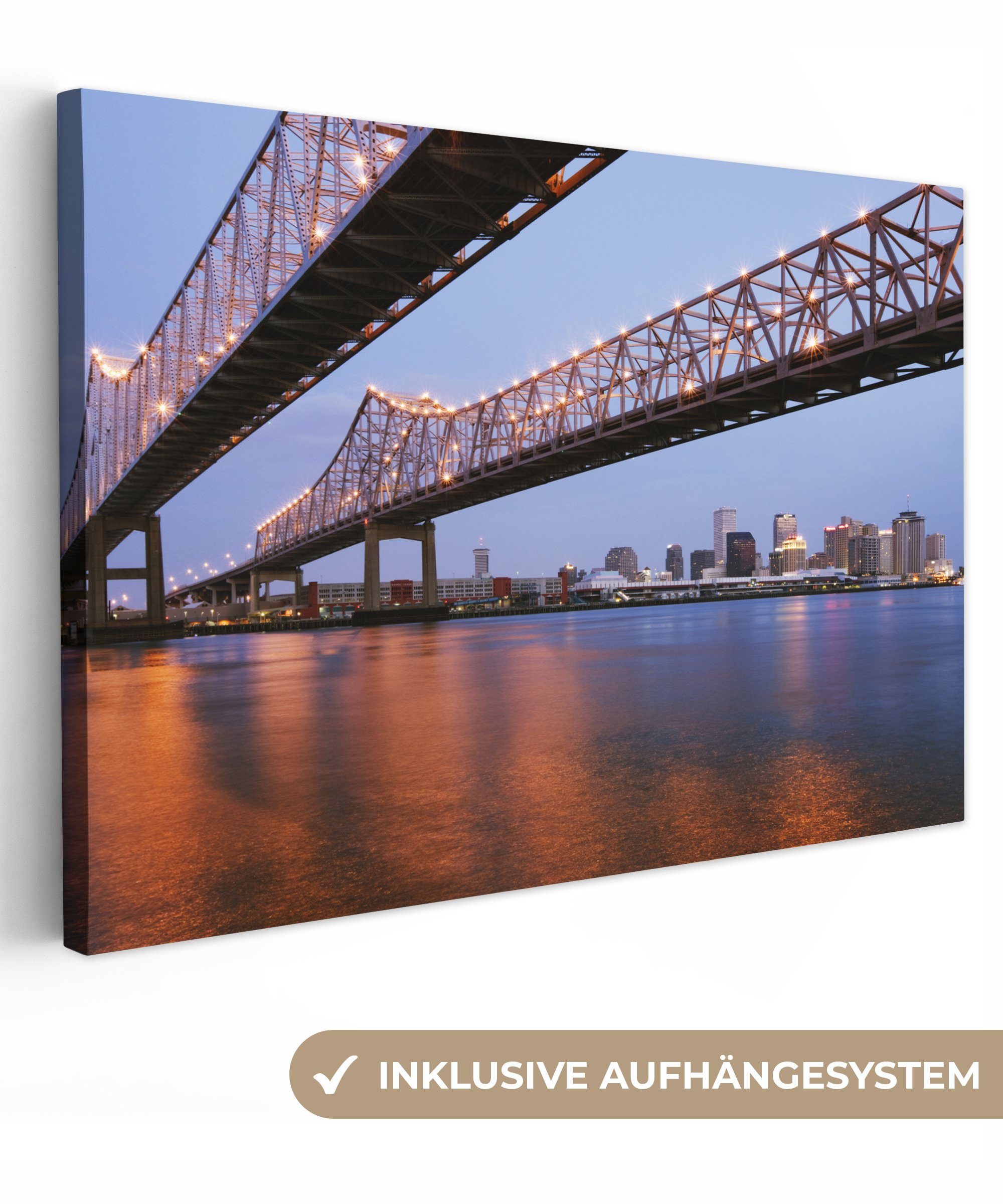 OneMillionCanvasses® Leinwandbild Amerika - Wasser - Brücke, (1 St), Wandbild Leinwandbilder, Aufhängefertig, Wanddeko, 30x20 cm