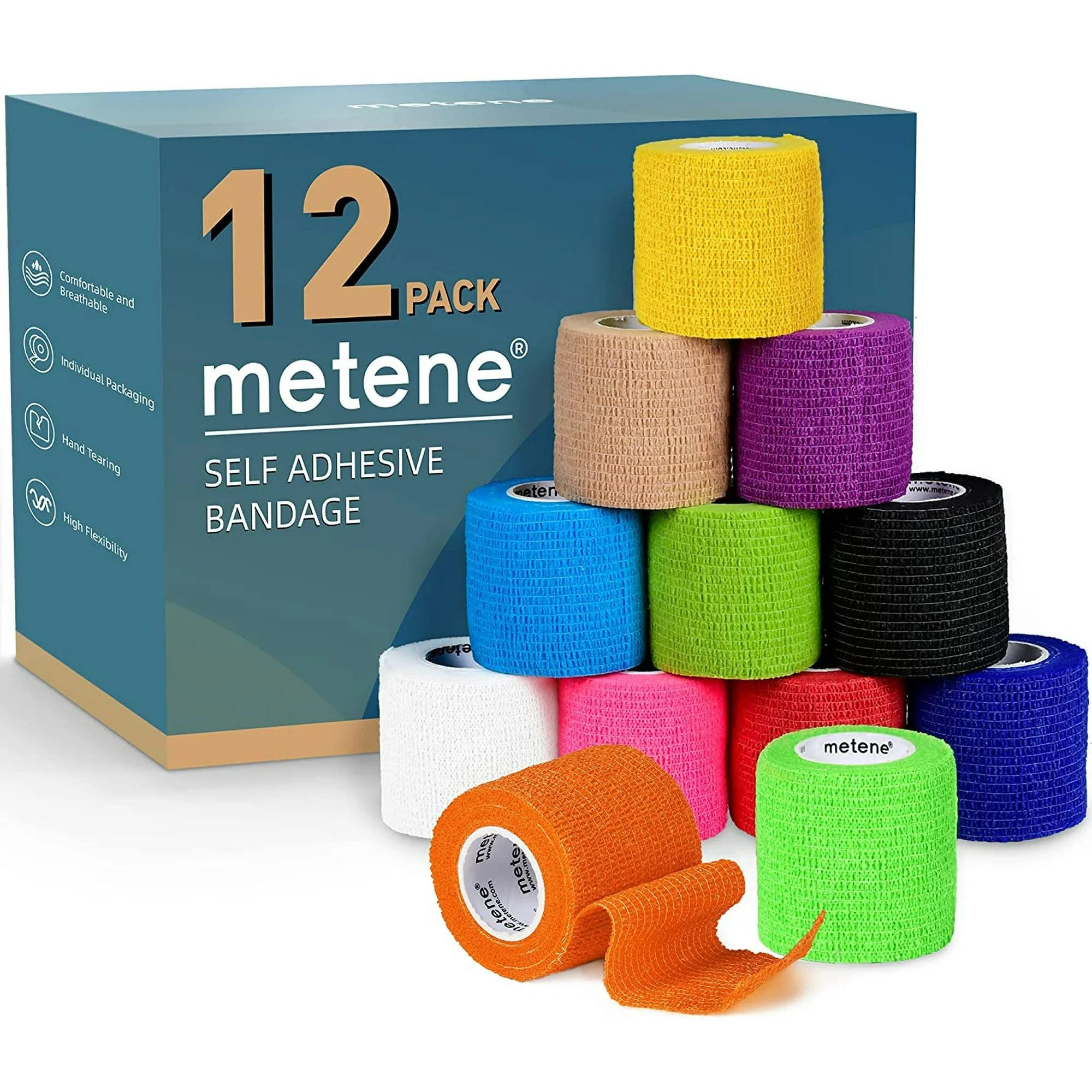 UE Stock Bandage 24er-Pack Metene Selbsthaftende Bandagen Sporttape 5cm x 4,5m Bunt, ideal für verschiedene Anwendungen