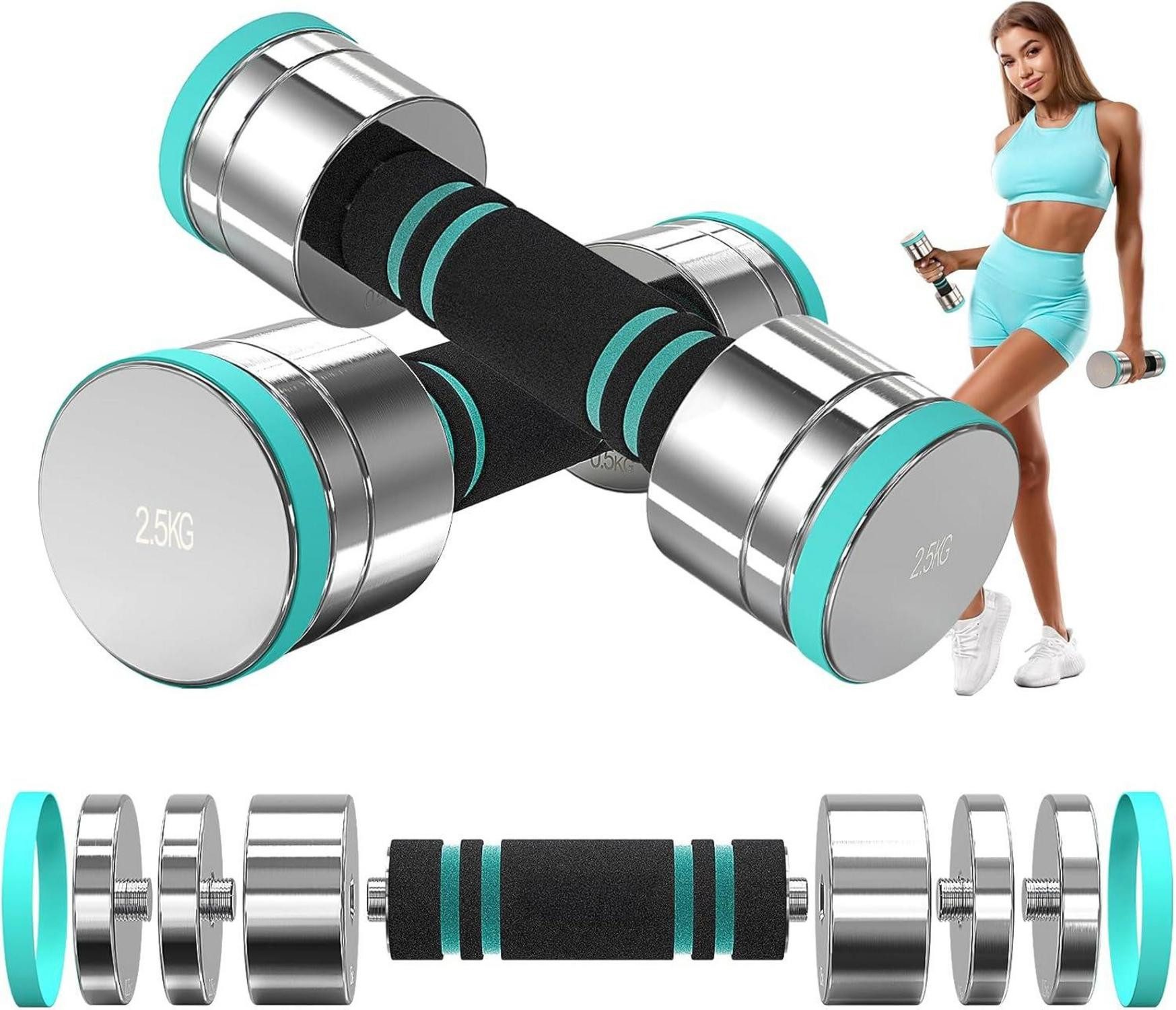 Dripex Kurzhantel Verstellbare Stahlhanteln Set mit Schaumstoff Griff 2x2,5-50kg