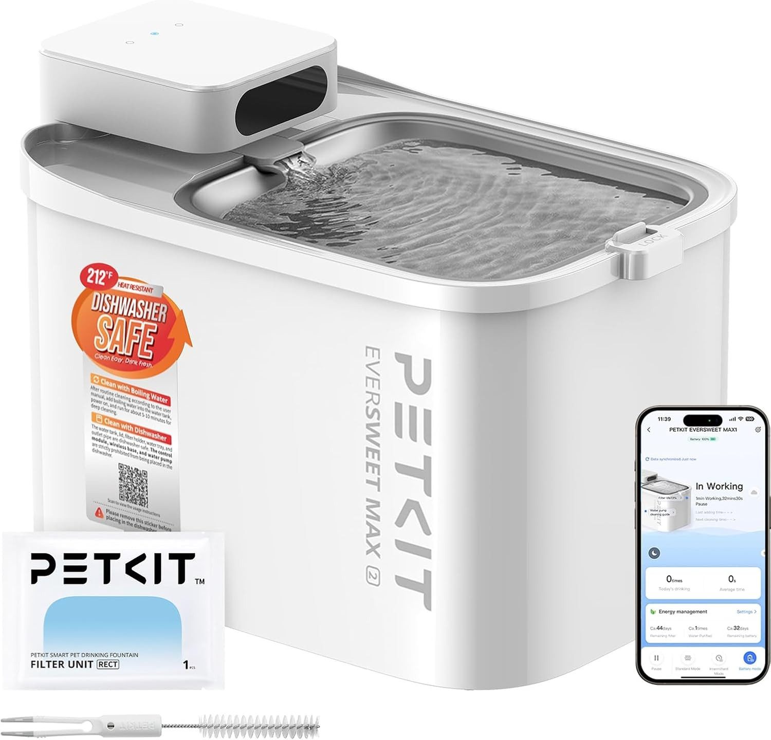 PETKIT Trinkbrunnen Eversweet Max 2, Spülmaschinenfest und Edelstahl, 3L 3 l