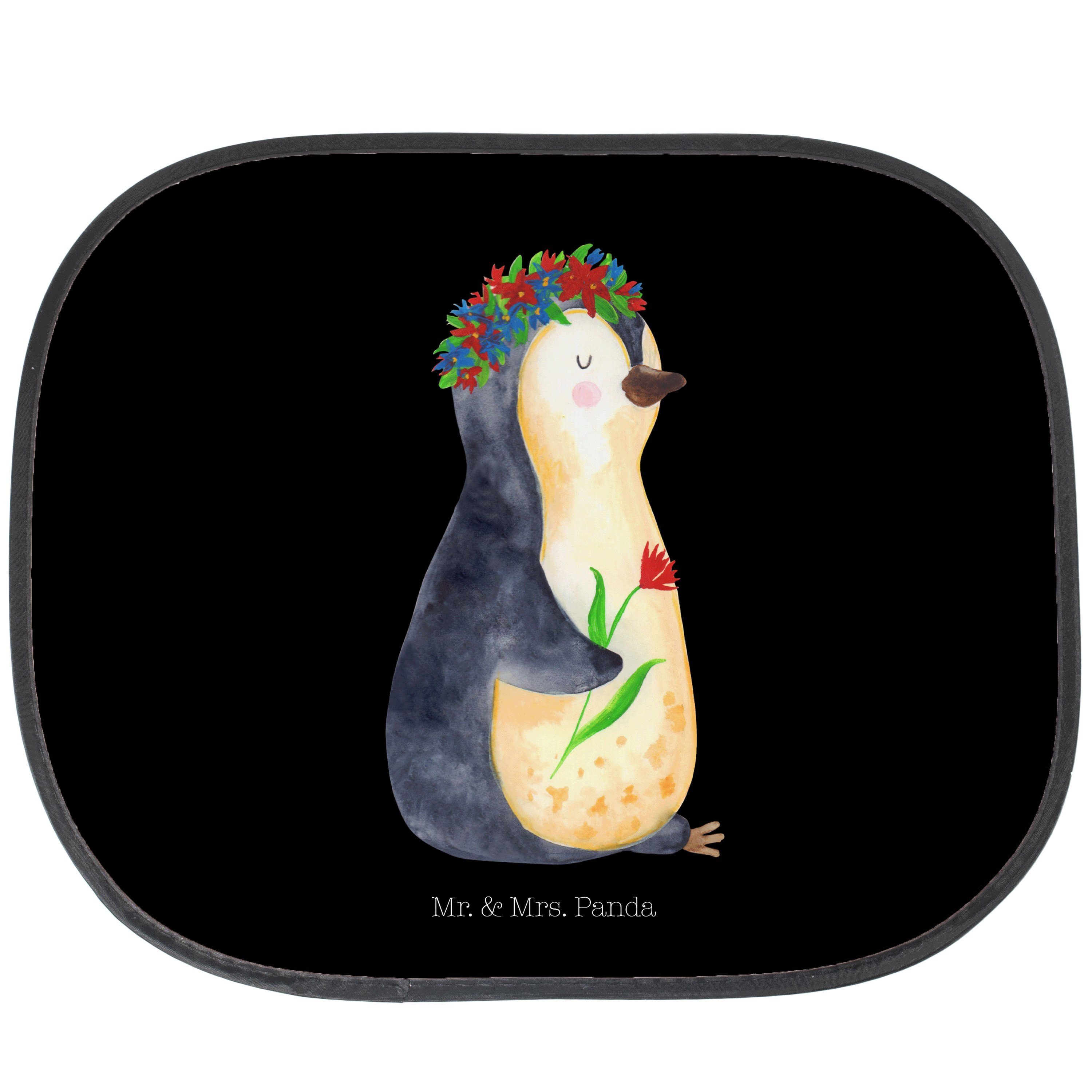 Sonnenschutz Pinguin Blumenkranz - Schwarz - Geschenk, Sonne Auto, wunderschön, So, Mr. & Mrs. Panda, Seidenmatt | Fensterfolien