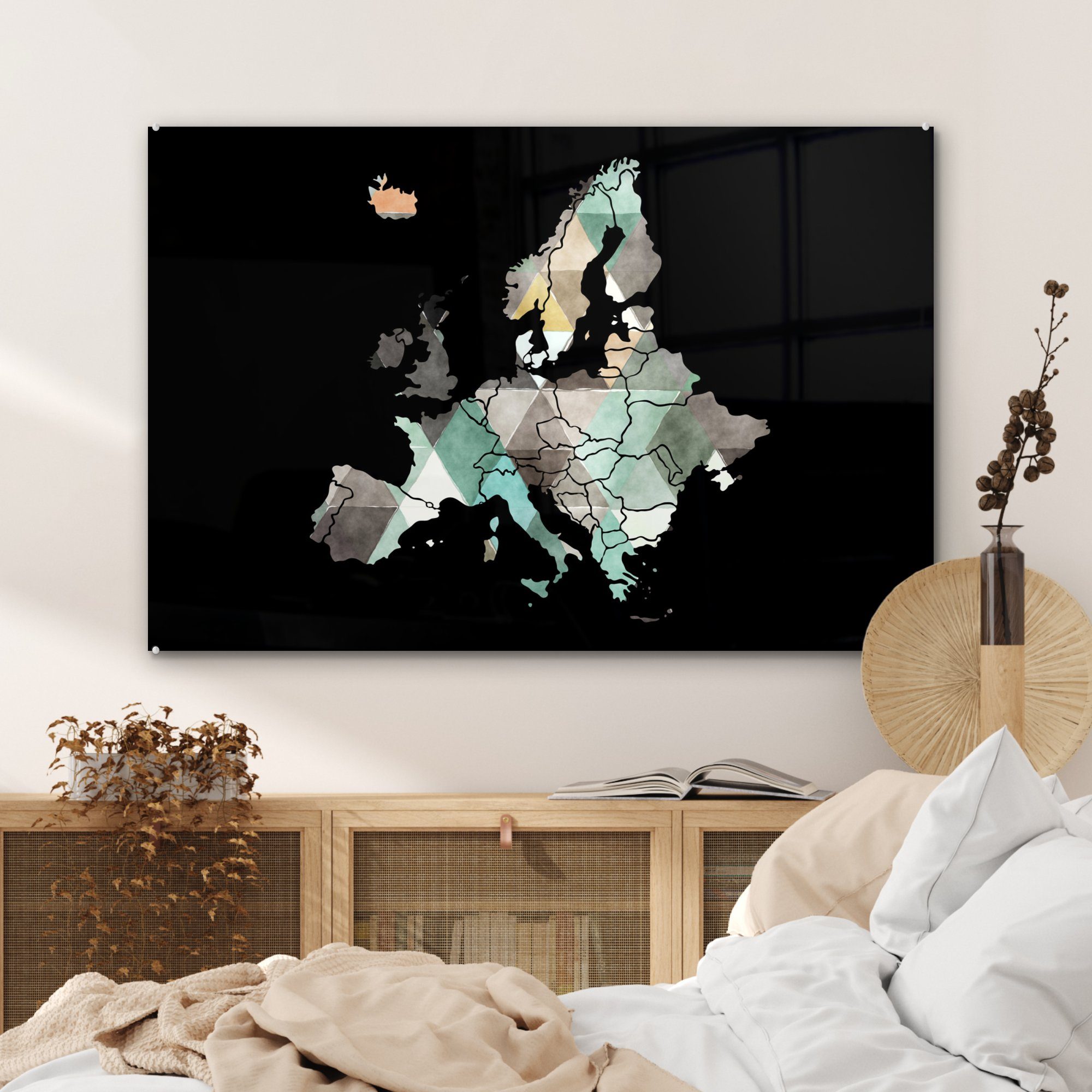 - St), Acrylglasbild Schlafzimmer Dreieck, Europa (1 MuchoWow Acrylglasbilder Wohnzimmer Karte & -