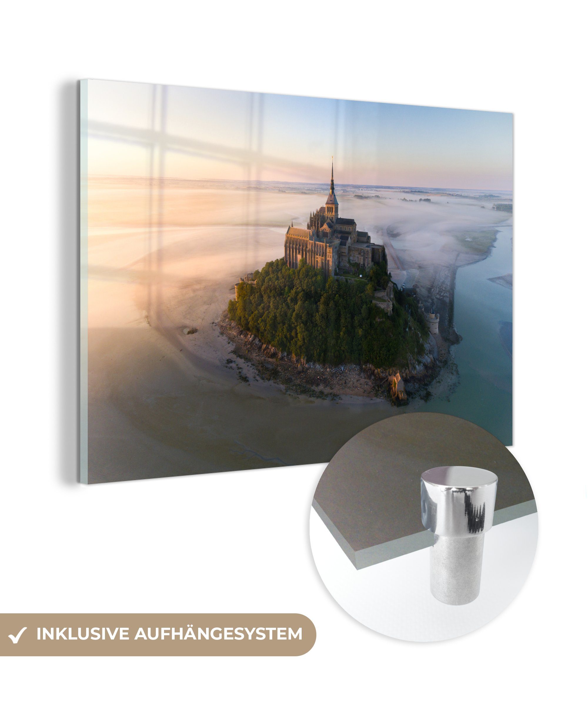 MuchoWow Acrylglasbild Schloss - Frankreich - Nebel, (1 St), Acrylglasbilder Wohnzimmer & Schlafzimmer