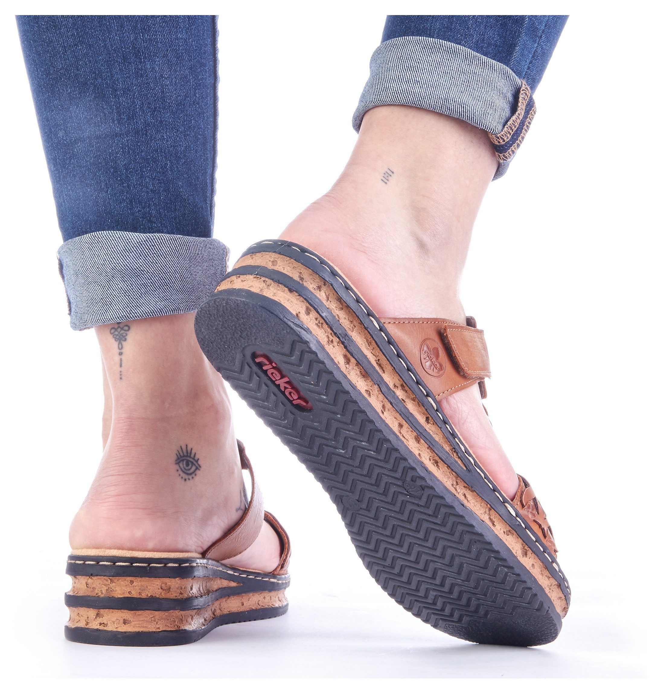Rieker Pantolette Keilabsatz, Sommerschuh, Schlappen mit Riemchen in Flechtoptik