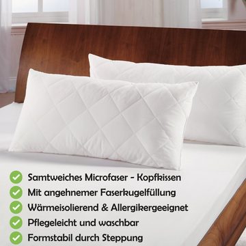 Microfaserkissen KK-04834, Bestlivings, Füllung: 100% silik. PES-Kügelchen, Set, 2-tlg., Hochwertige Kopfkissen im "2er Pack" 40x80cm (400 silik. PES-Kügelchen Füllung), maschinenwaschbar bis 95 Grad und Hausstauballergiker geeignet