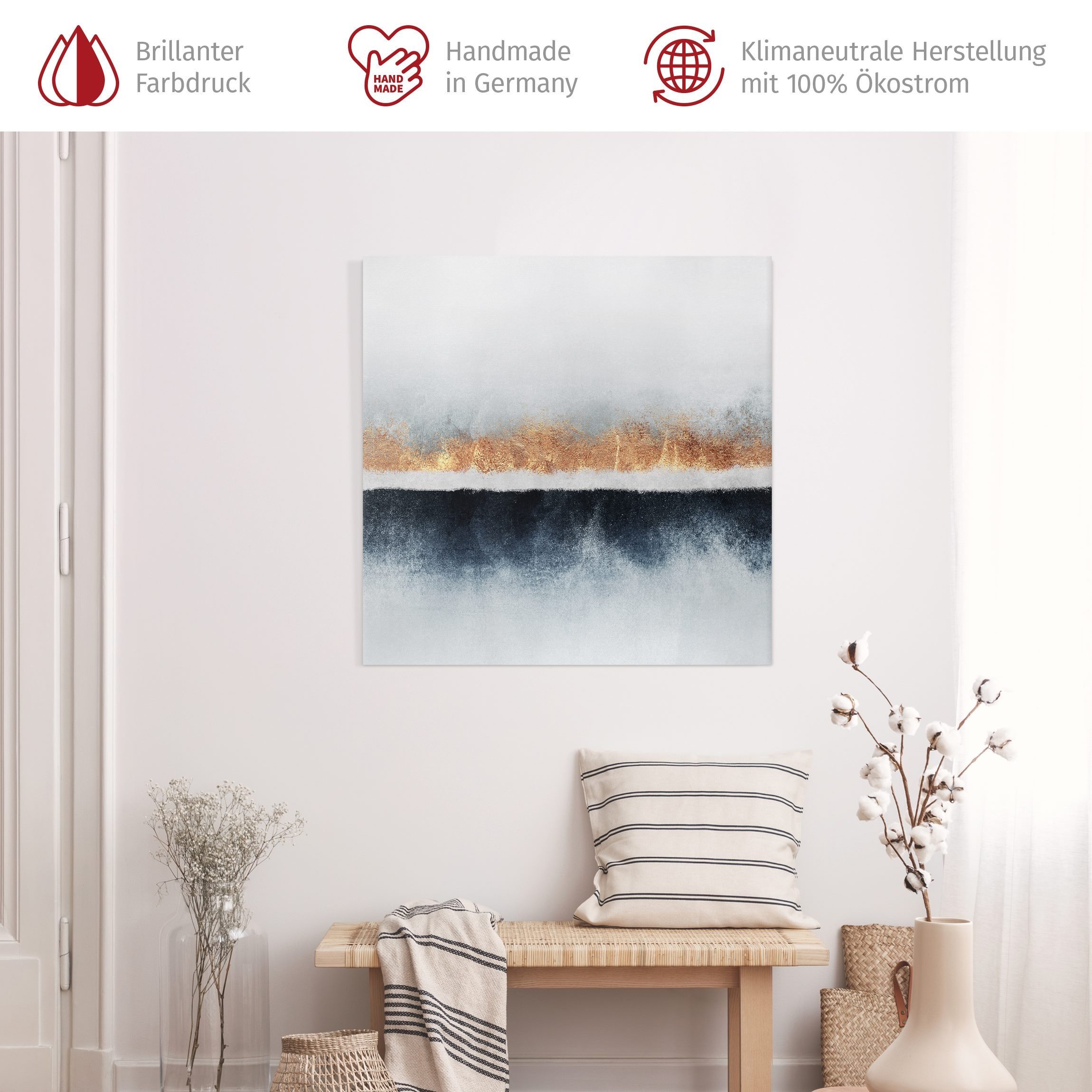 Bilderdepot24 Leinwandbild Kunstdruck Goldener Horizont Aquarell gold Bild auf Leinwand Groß XXL, Wohnzimmer Schlafzimmer Küche Flur Wandbild Kunstkopie Wanddeko Druck