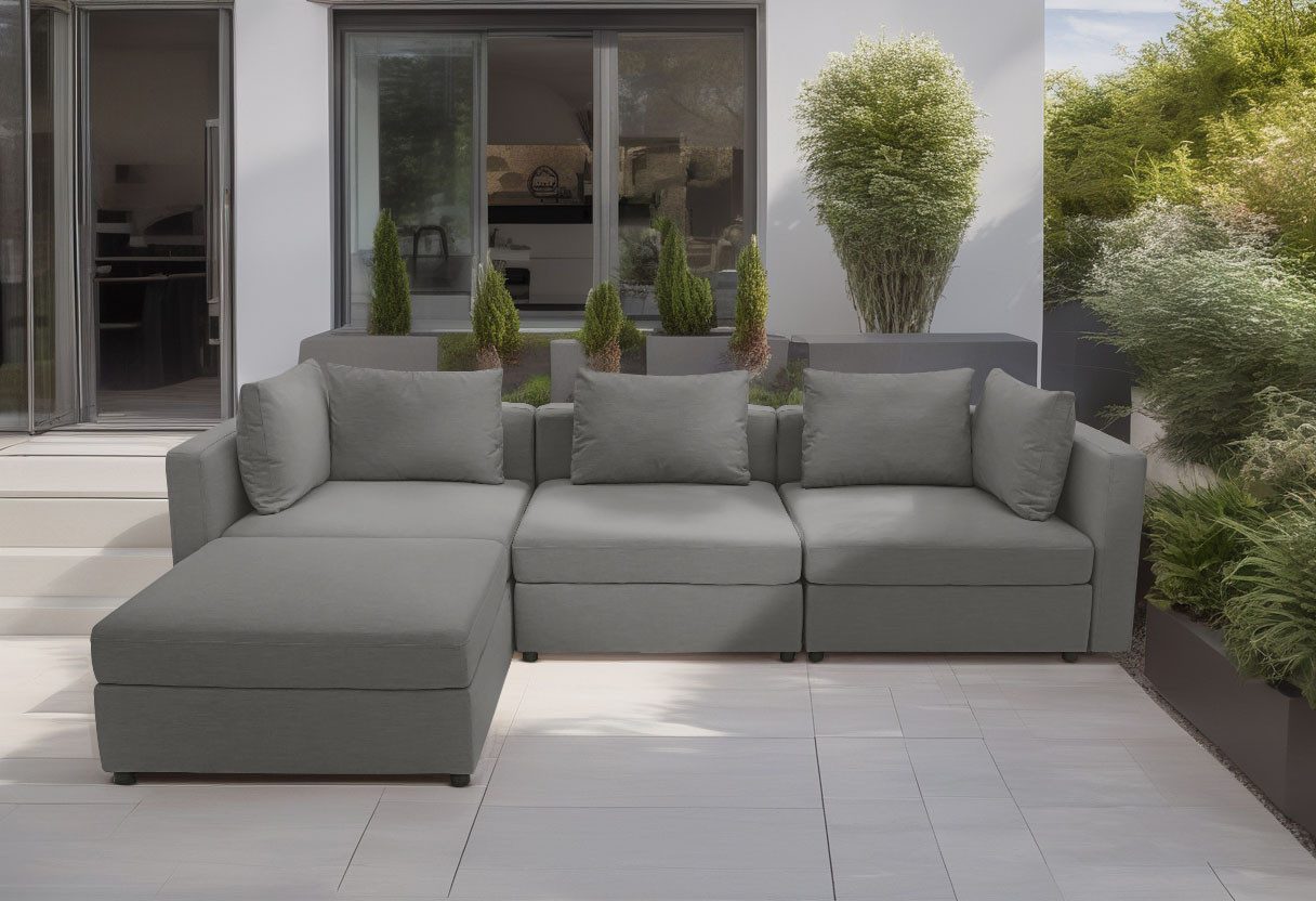 DOMO collection Ecksofa Solskin, individuell erweiterbar/kombinierbar L-Form, mit losen Kissen. Rücken- und Seitenteile als Stecksystem.