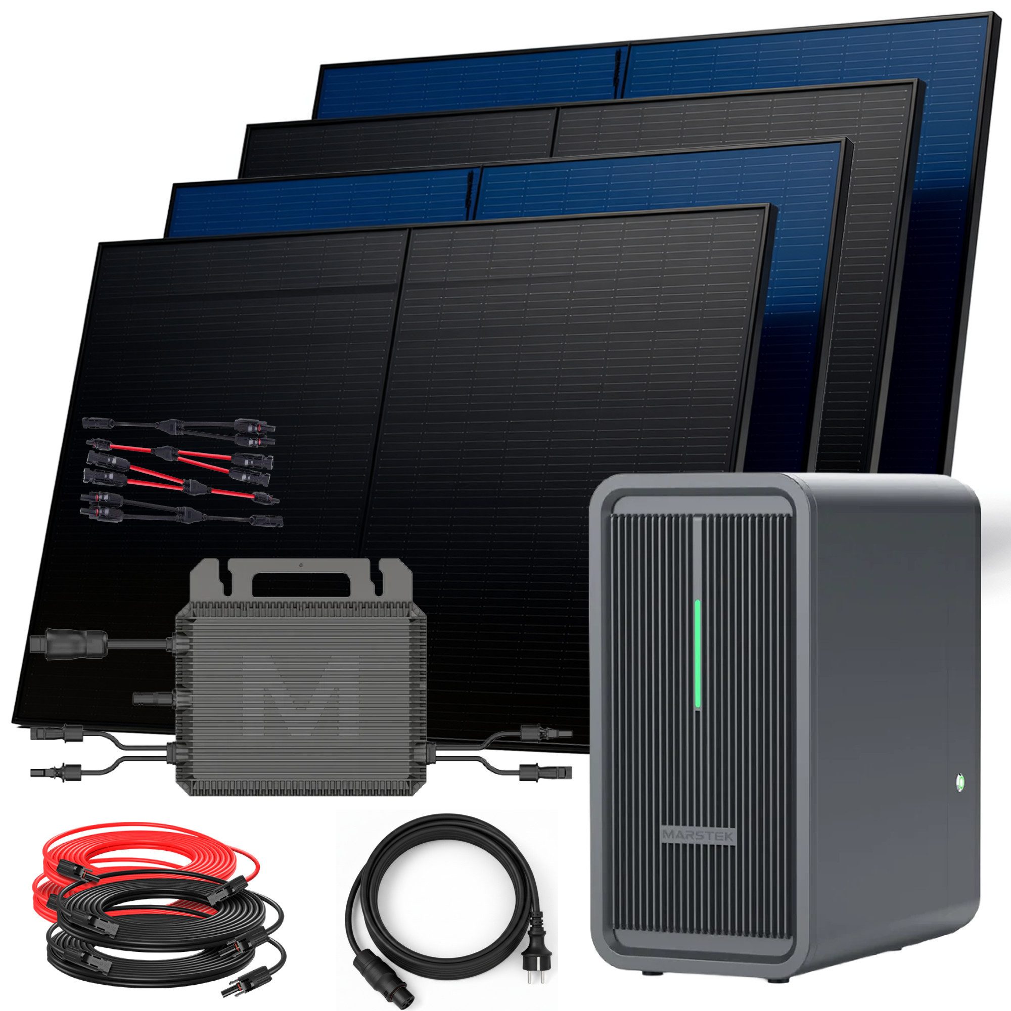 SUNNIVA Balkonkraftwerk 2000W mit 2,24 kWh Speicher MARSTEK B2500-D, (BIFAZIAL FULLBLACK komplett Steckdose, PV Solaranlage Komplettset mit Solarspeicher, 4x 500W N-Type Glas-Bifacial Module)
