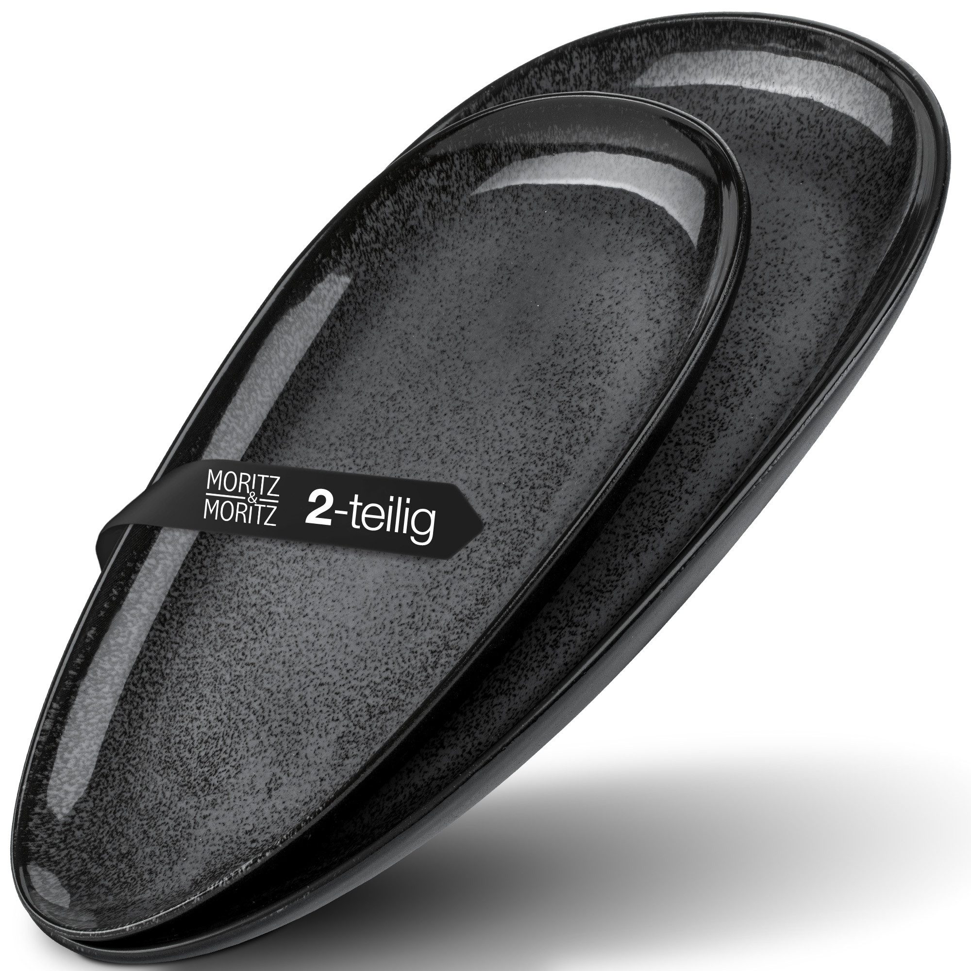 Moritz & Moritz Servierplatte VIDA 2x Servierteller Anthrazit, Porzellan, (Set, 2-tlg., Set), Spülmaschinengeeignet