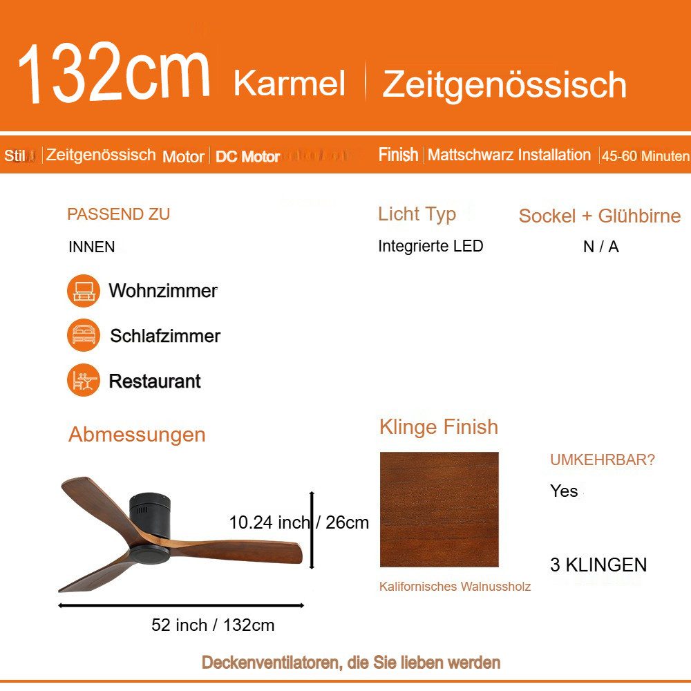 Sofucor Deckenventilator aus Massivholz ohne Licht, günstig online kaufen