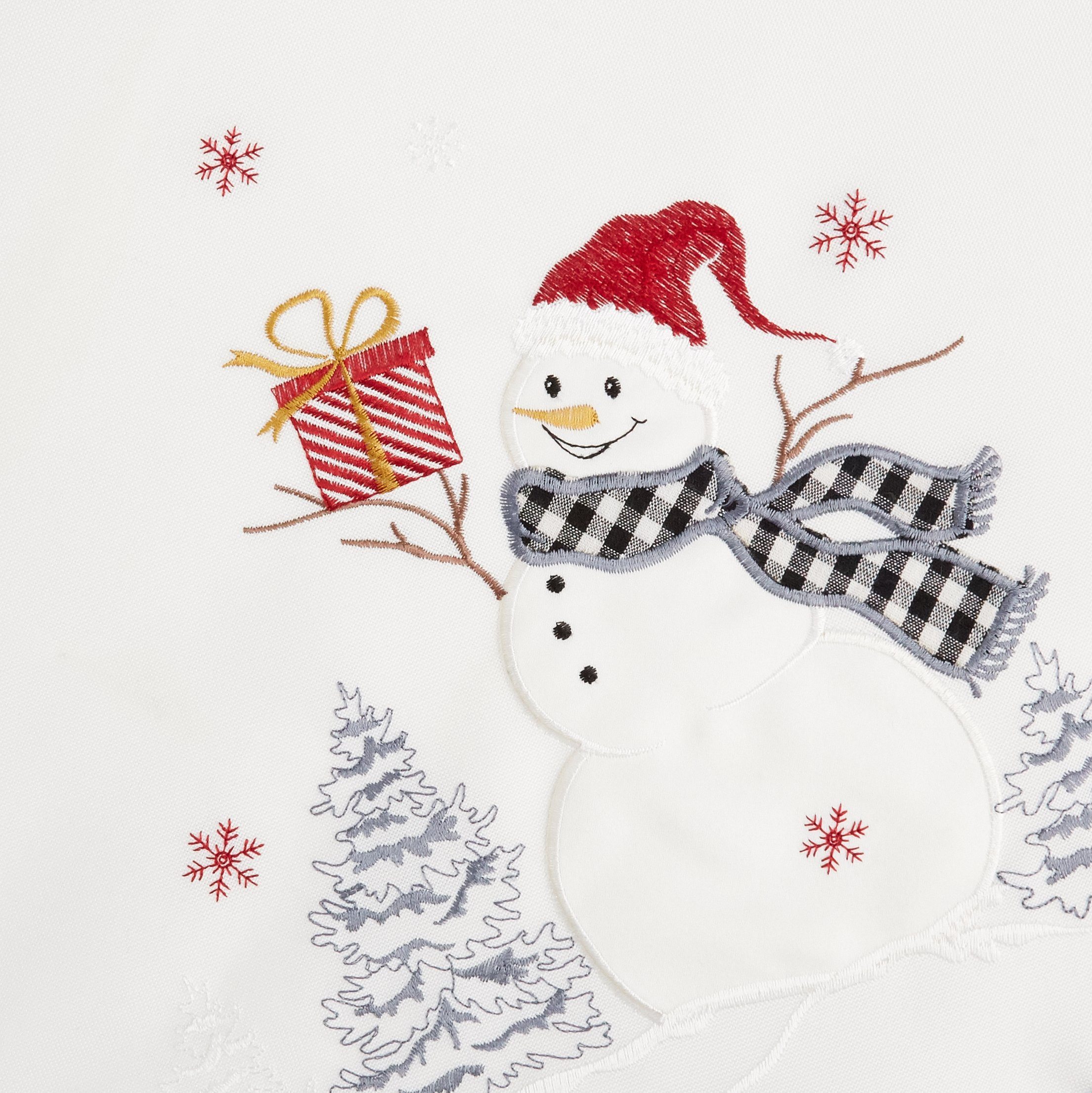 mit bestickt TextilDepot24 Tischdecke Winter Weihnachten, Schneemann Stickerei ecru