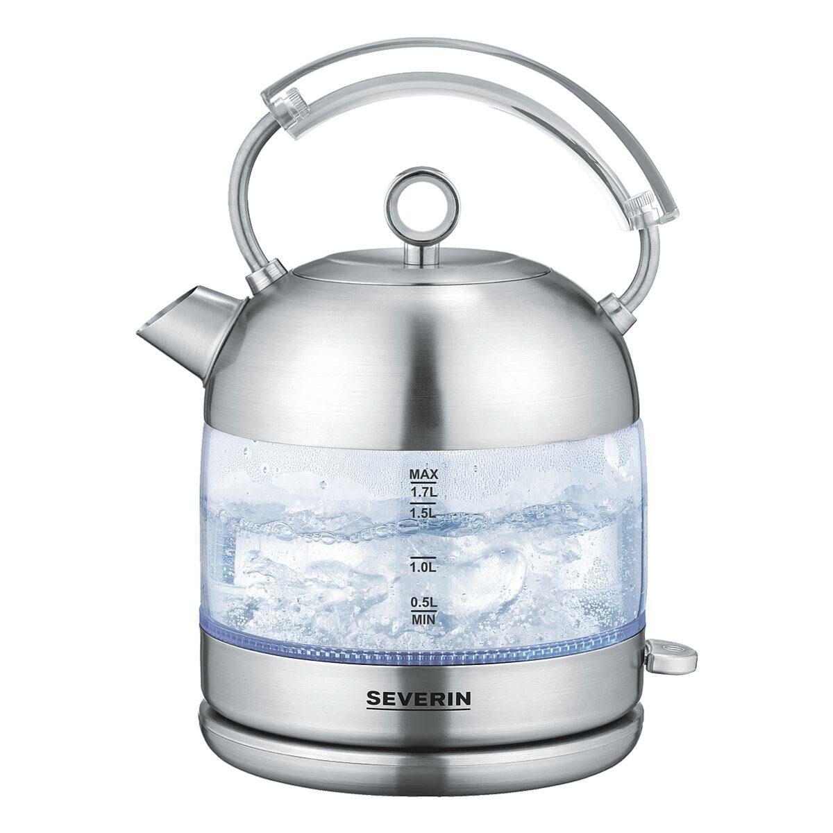 Severin Wasserkocher WK 3459, 1.7 l, 2400 W, Retro, Glas-Wasserkocher, 1,7 Liter