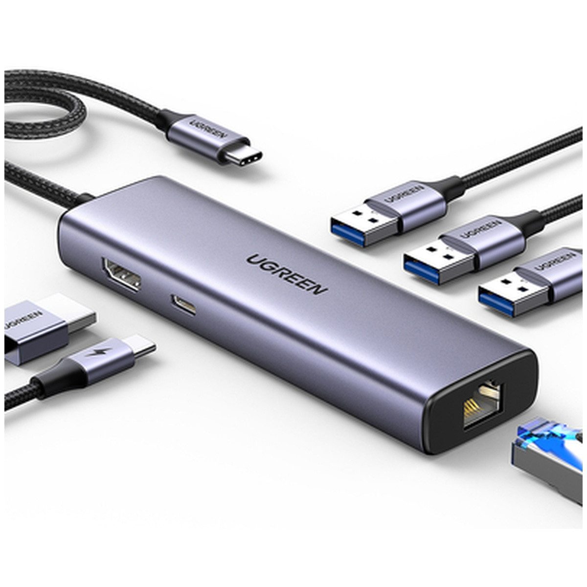 UGREEN HUB Ugreen CM512 6in1 USB-C 3x USB-A 3.0HDMI RJ45 USB-Adapter