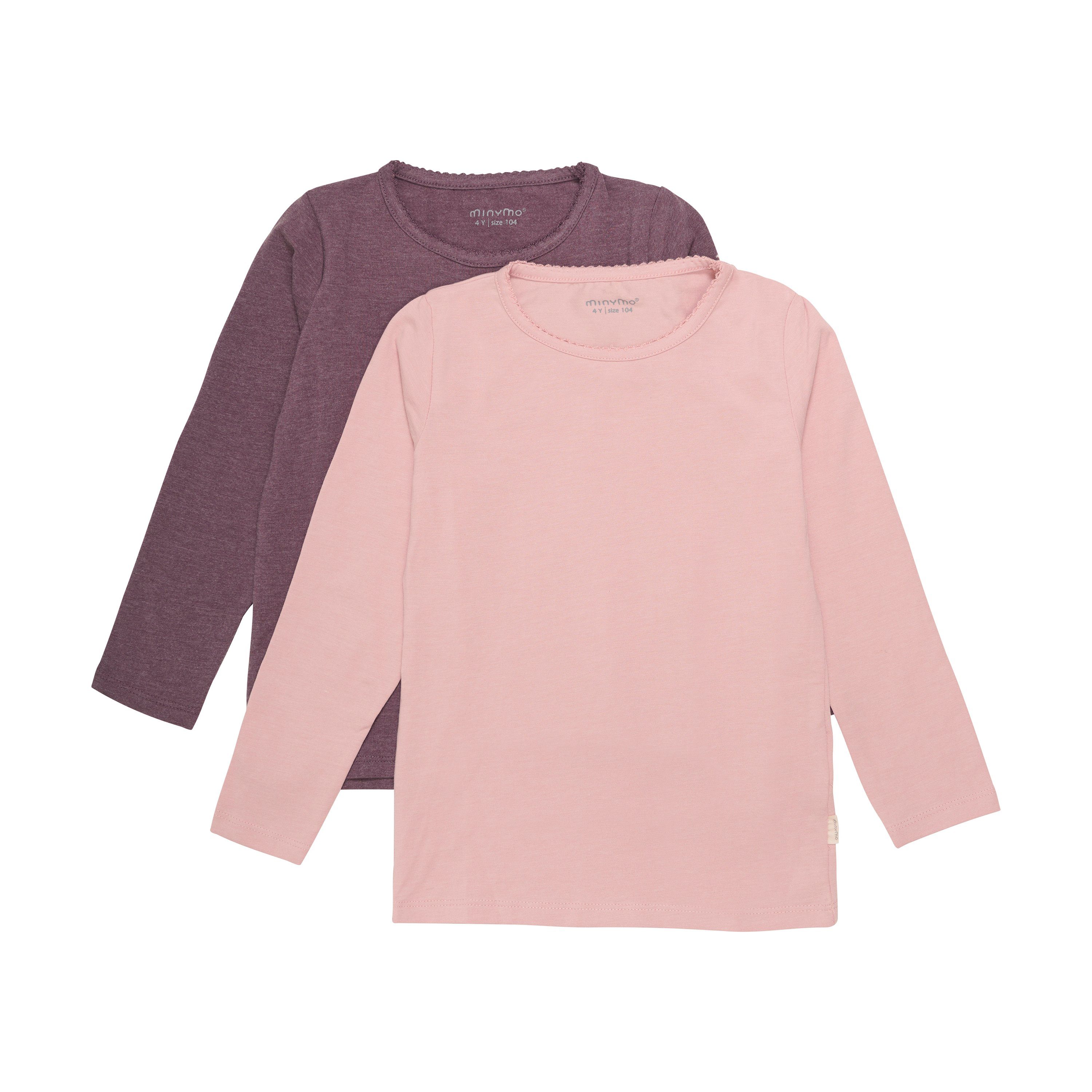 Minymo Longsleeve MINYMO - MIBasic 35 T-shirt LS (2-pack) - 3935 Langarmshirt 2er-Pack Basic & Print Misty Rose (524) | Rundhalsshirts