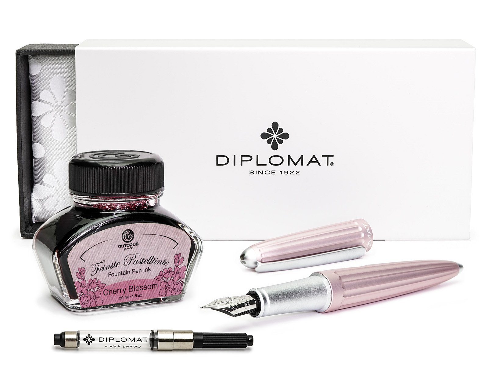 DIPLOMAT Füllhalter Aero antique rose mit Schreibtinte, (Spar-Set mit Tintenkonverter und Schreibtinte Cherry Blossom von Octopus Fluids), MADE IN GERMANY