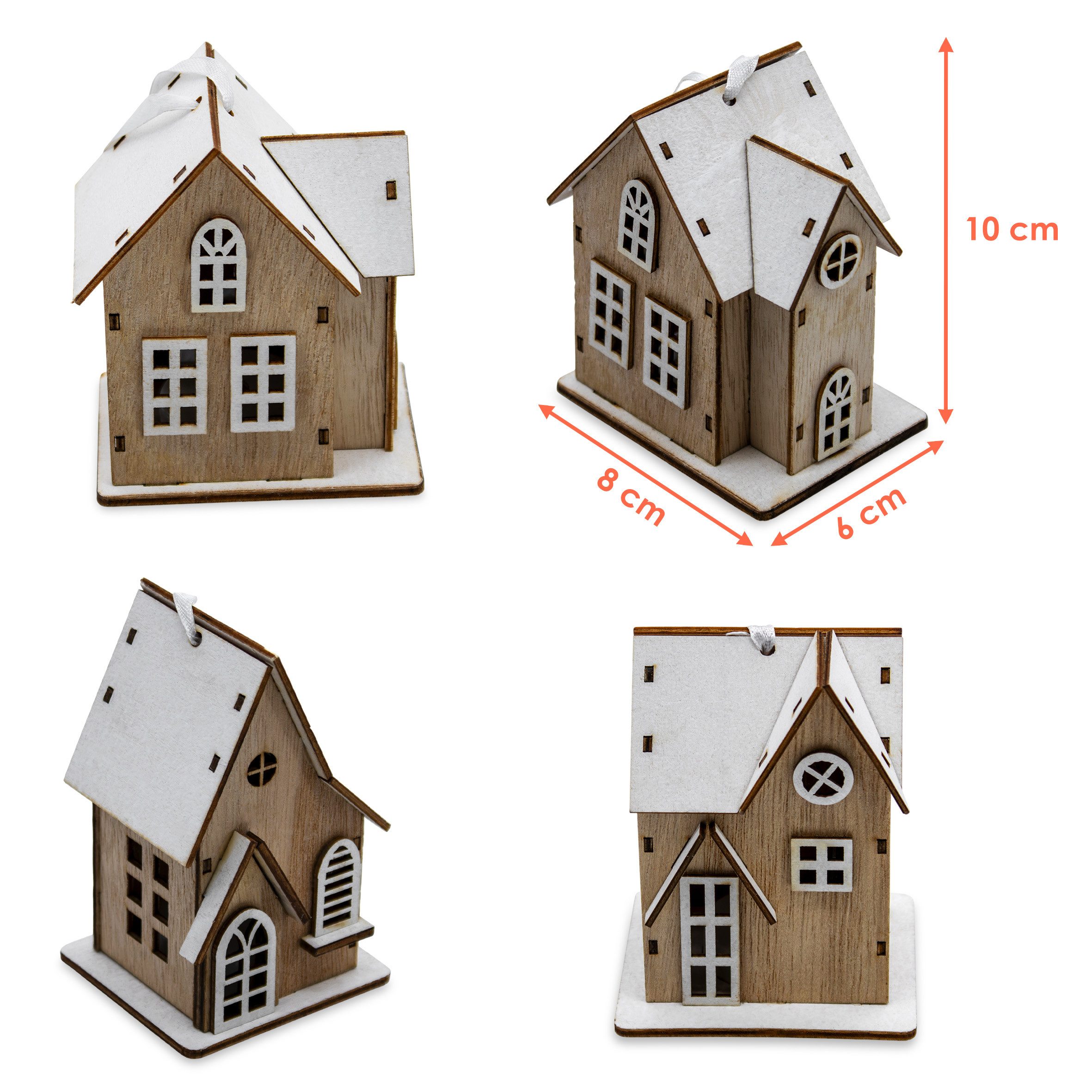 Spetebo LED-Dekofigur LED Holz Weihnachtshaus 10 cm zum Hängen - 4er Set (A günstig online kaufen