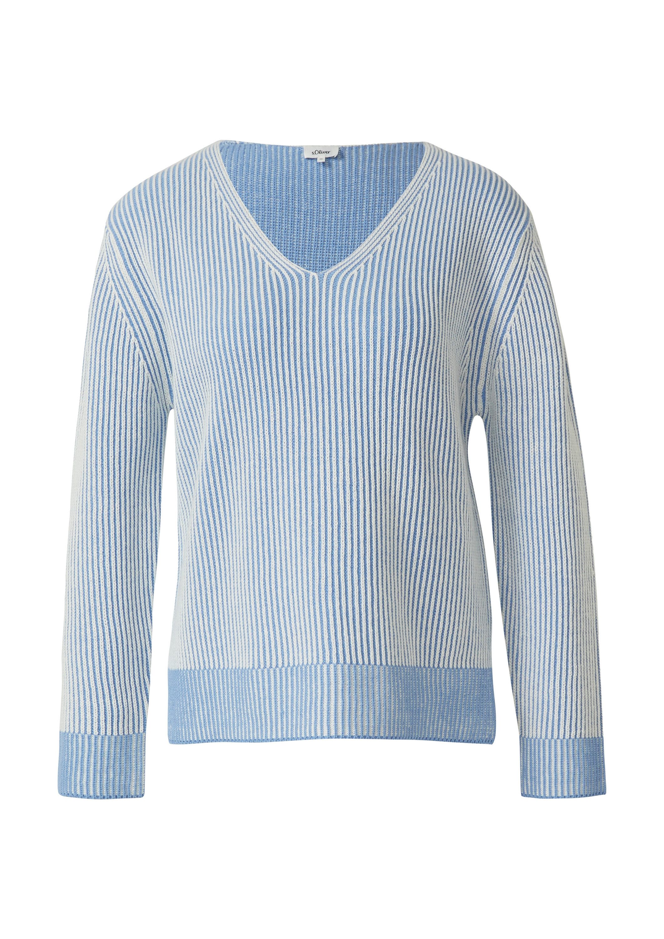 s.Oliver Longpullover Strickpullover Baumwollmix-Strickpullover mit V-Aussc günstig online kaufen