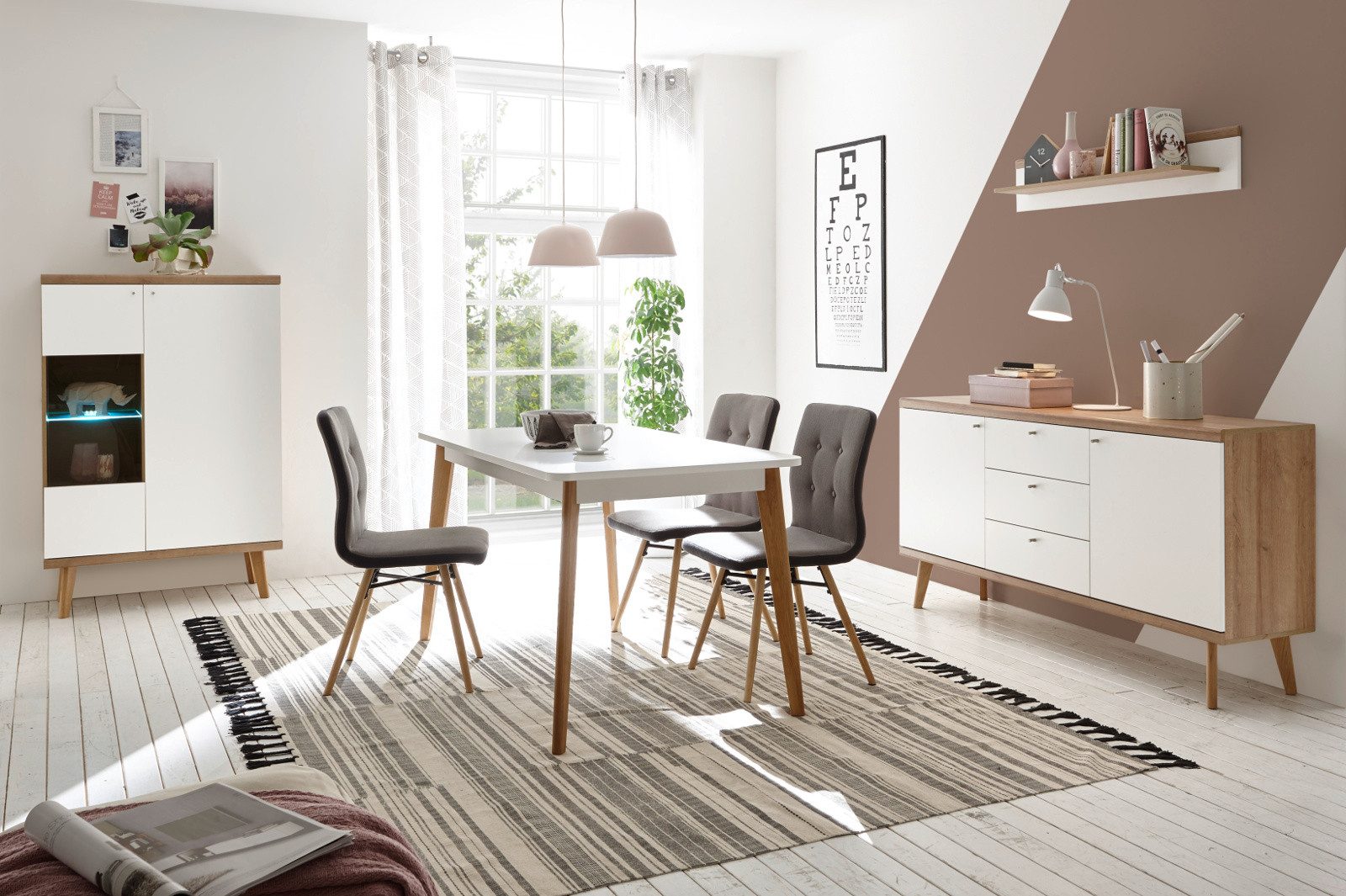 Furn.Design Wohnwand Helge, (in weiß und Eiche Riviera, 3-St., 277 x 160 cm), skandinavisches Design