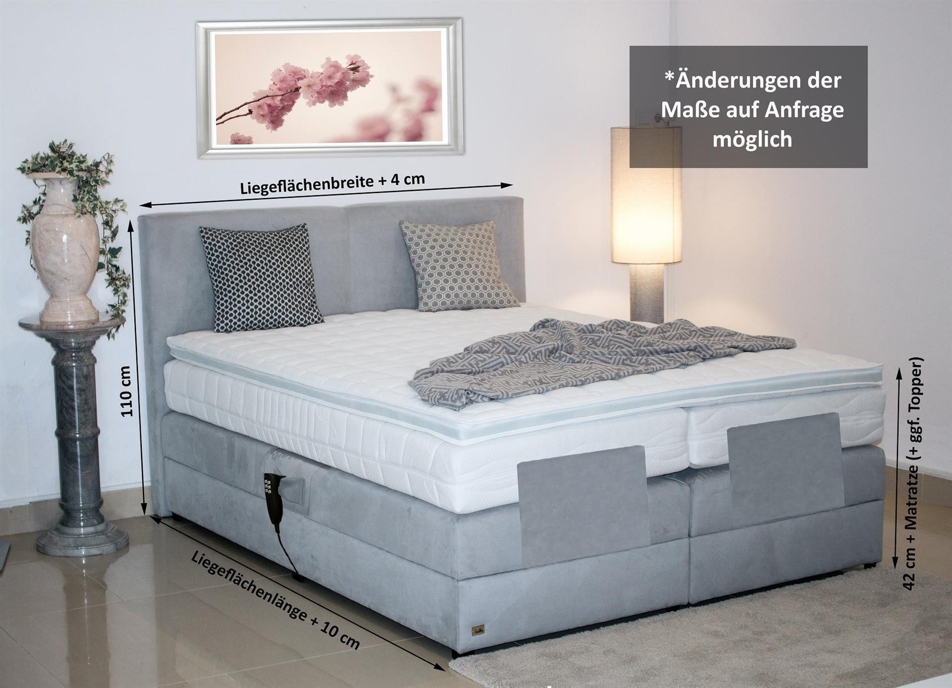 PAARA Boxspringbett Montana elektrisch verstellbar mit Motor alles, inkl. Matratze und Topper, mit einzigartigem Belüftungssystem
