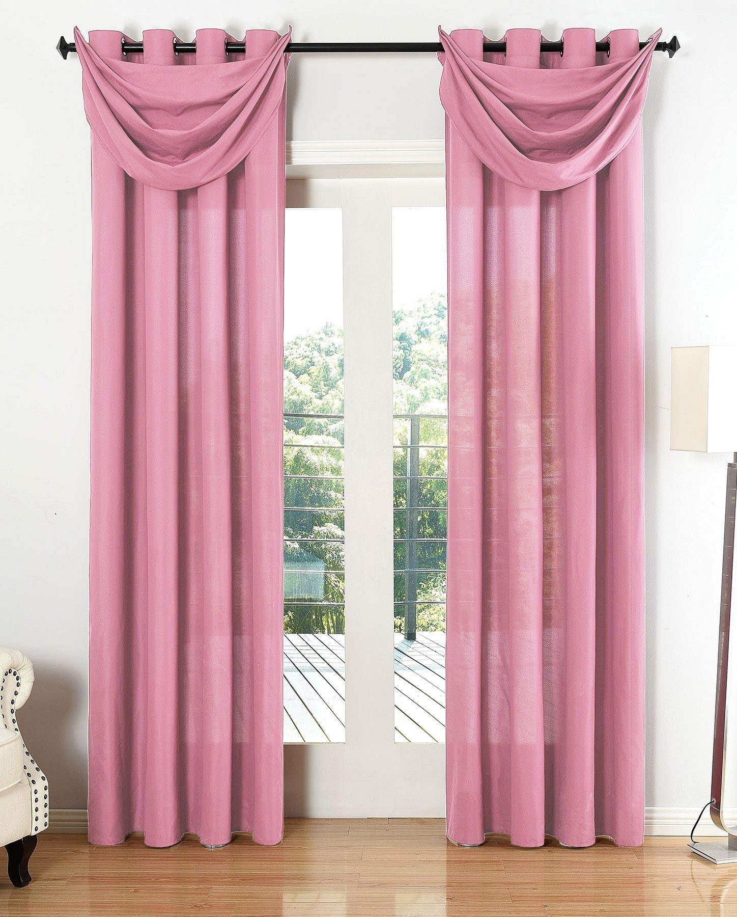 Gardine, Gardinenbox, Ösen, blickdicht, Microfaser, Vorhang Set Microsatin Segeltuch Querbehang lichtdurchlässig 20405S4 Pink