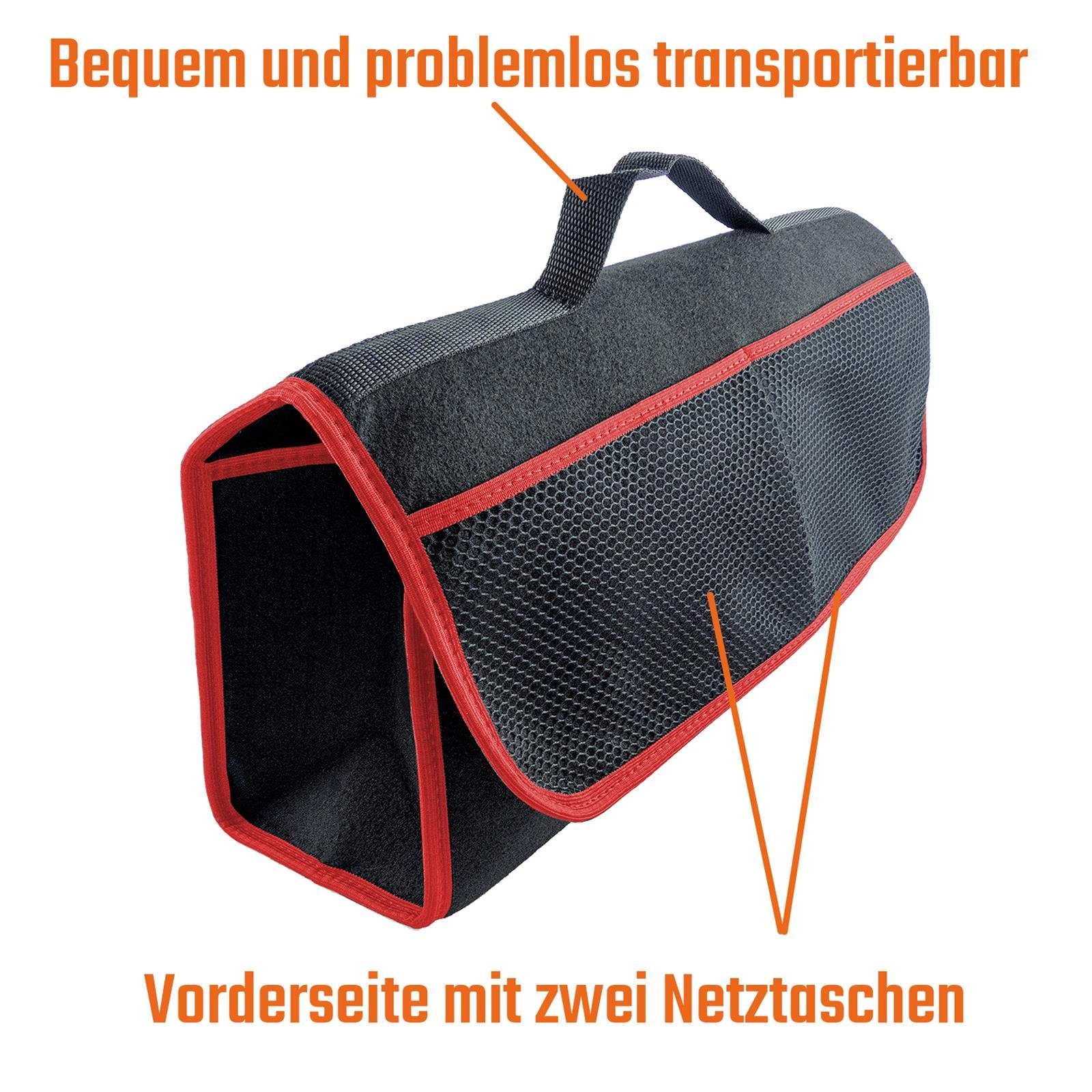 L & P Car Design Organizer Kofferraumtasche Auto in schwarz mit rotem Saum