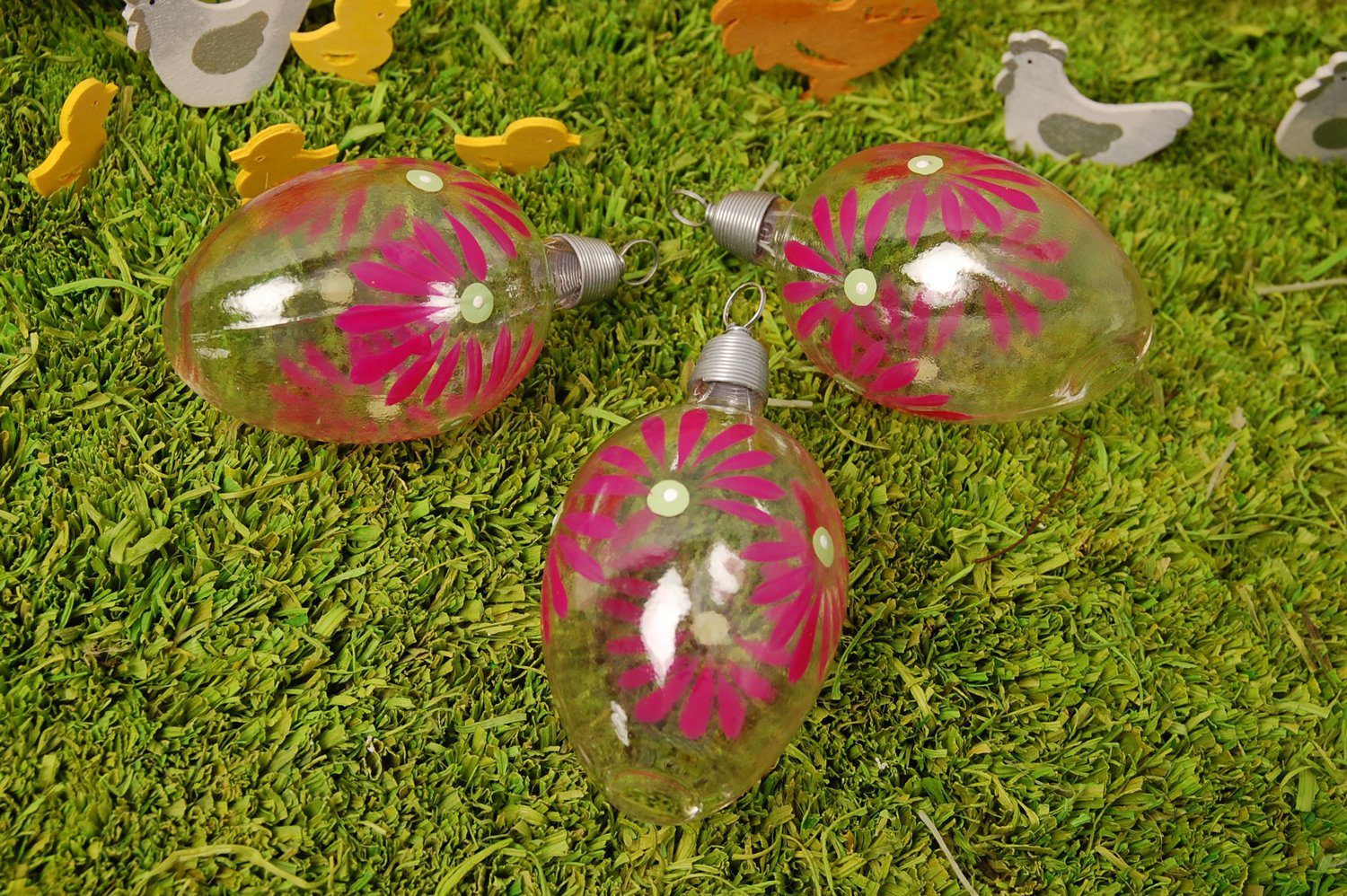 kleines Blumendekor und (7cm) Christbaumschmuck Osternest 3 Glas Ostereiern mit Ostergras Krebs (1-tlg) mit Lauscha