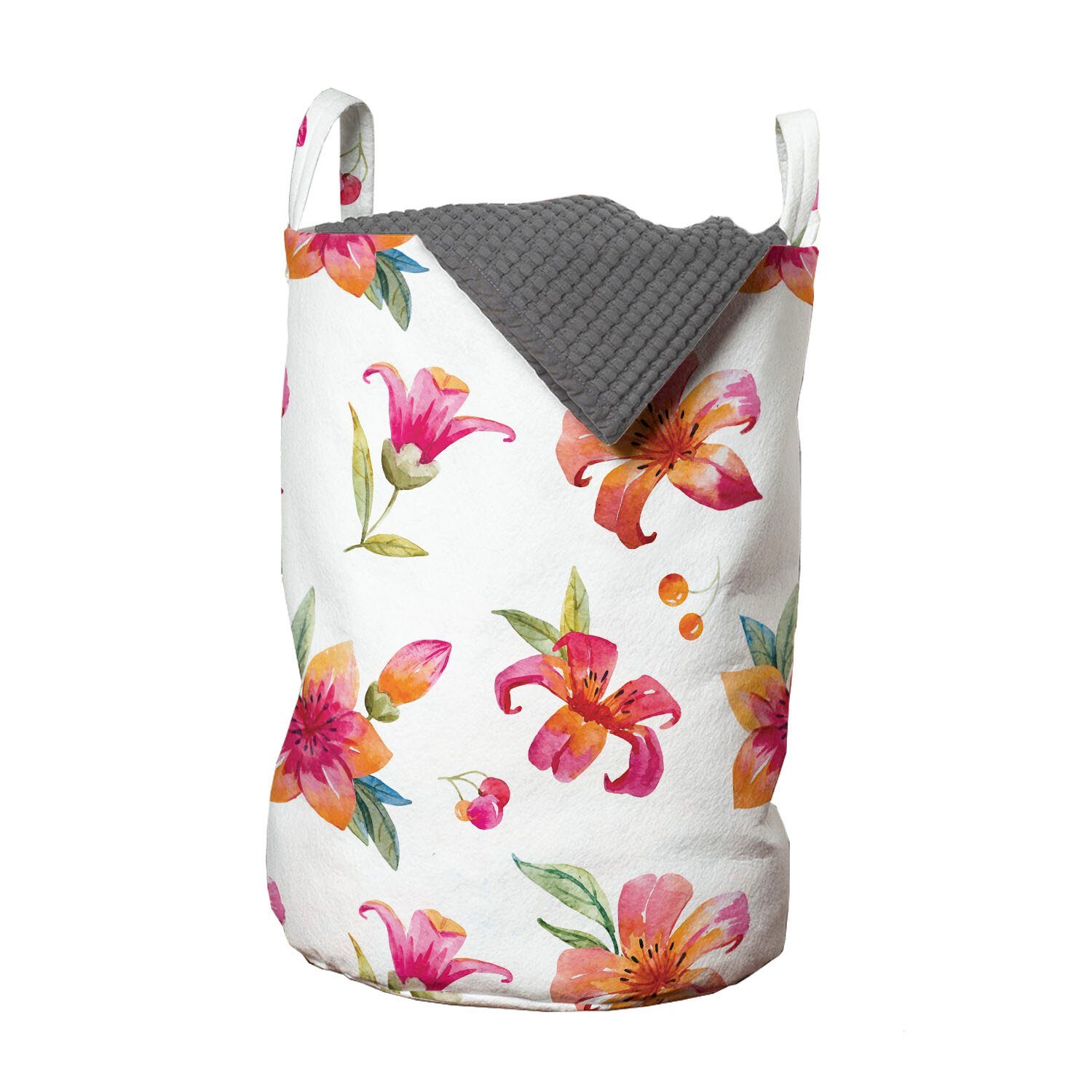 Abakuhaus Wäschesäckchen Wäschekorb mit Griffen Kordelzugverschluss für Waschsalons, Frühling Aquarell-Stil-Blüten