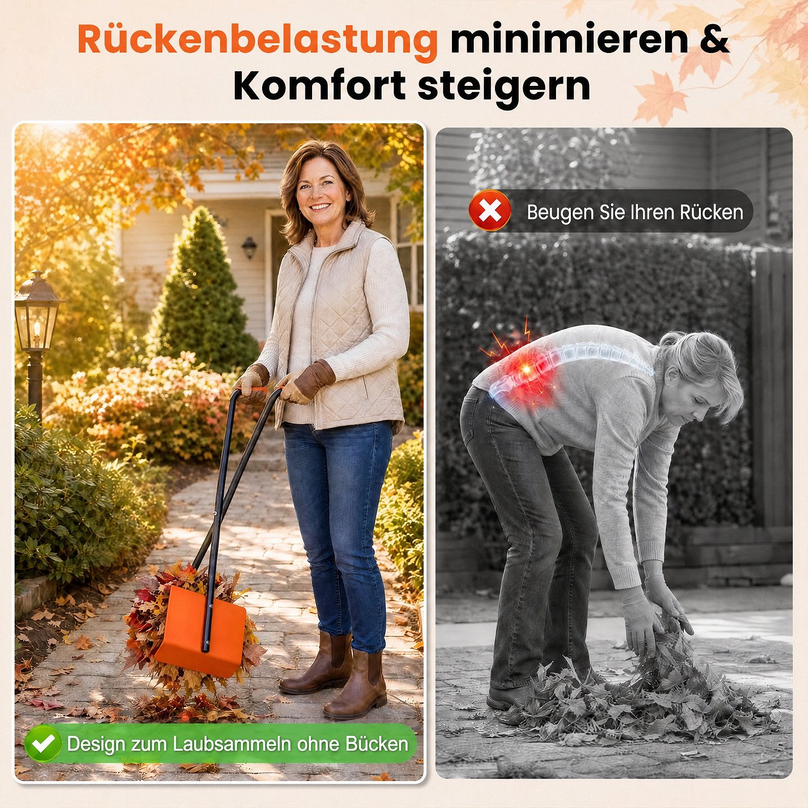 KOMFOTTEU Laubgreifer Gartengreifer Laubsammler, aus Metall mit 92cm langem Stiel & Breiten Kunststoffbacken – Bild 4 von 5