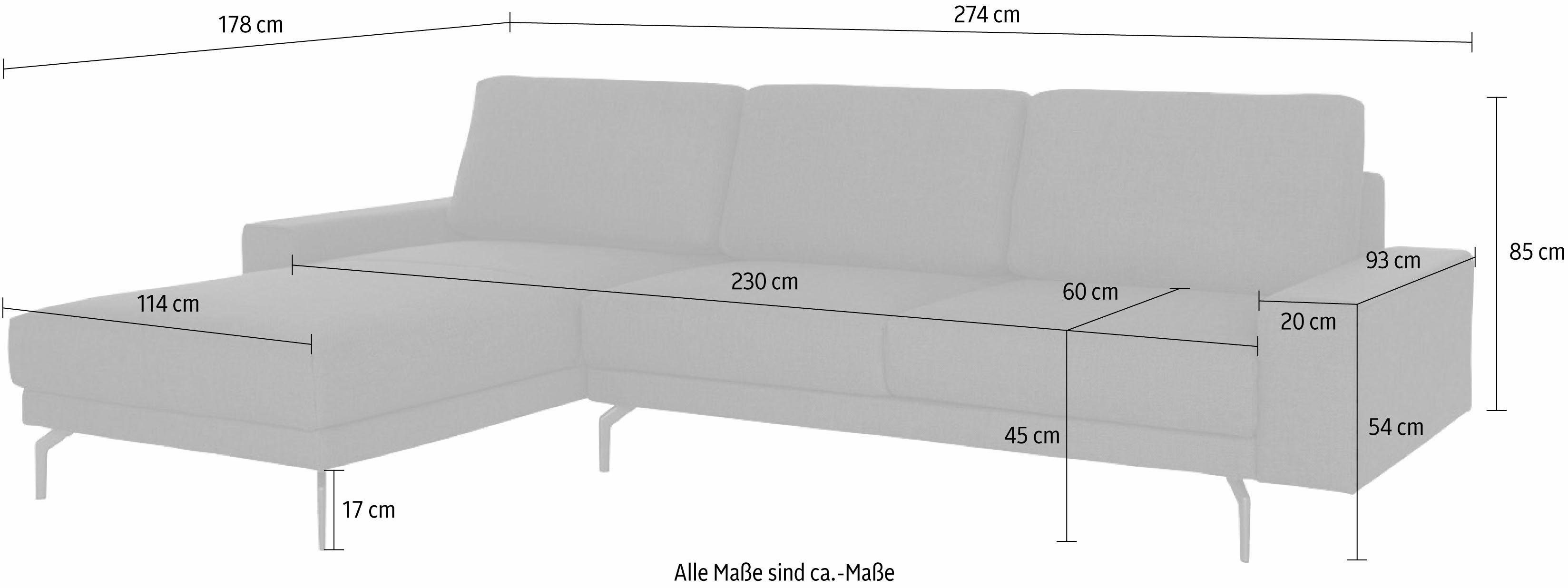in niedrig, hülsta und umbragrau, Armlehne 274 sofa Alugussfüße breit cm Ecksofa Breite hs.450,