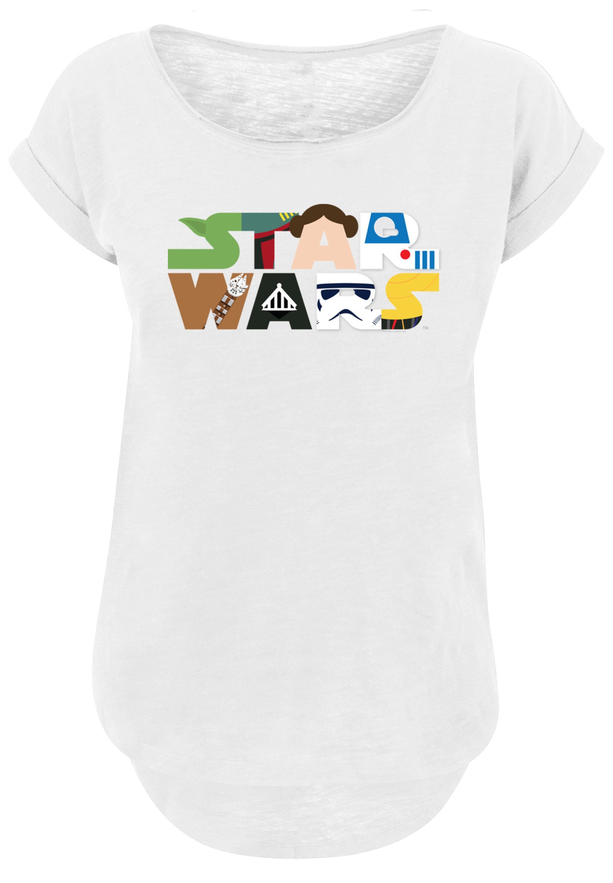 Damen Star Character with Tee Wars F4NT4STIC Long Logo (1-tlg) Slub Ladies Kurzarmshirt white