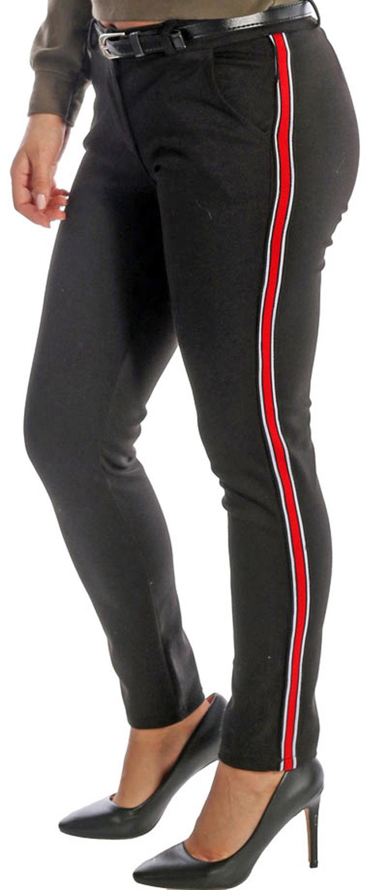 Charis Moda Stoffhose Hose mit rot - weißem Seitenstreifen