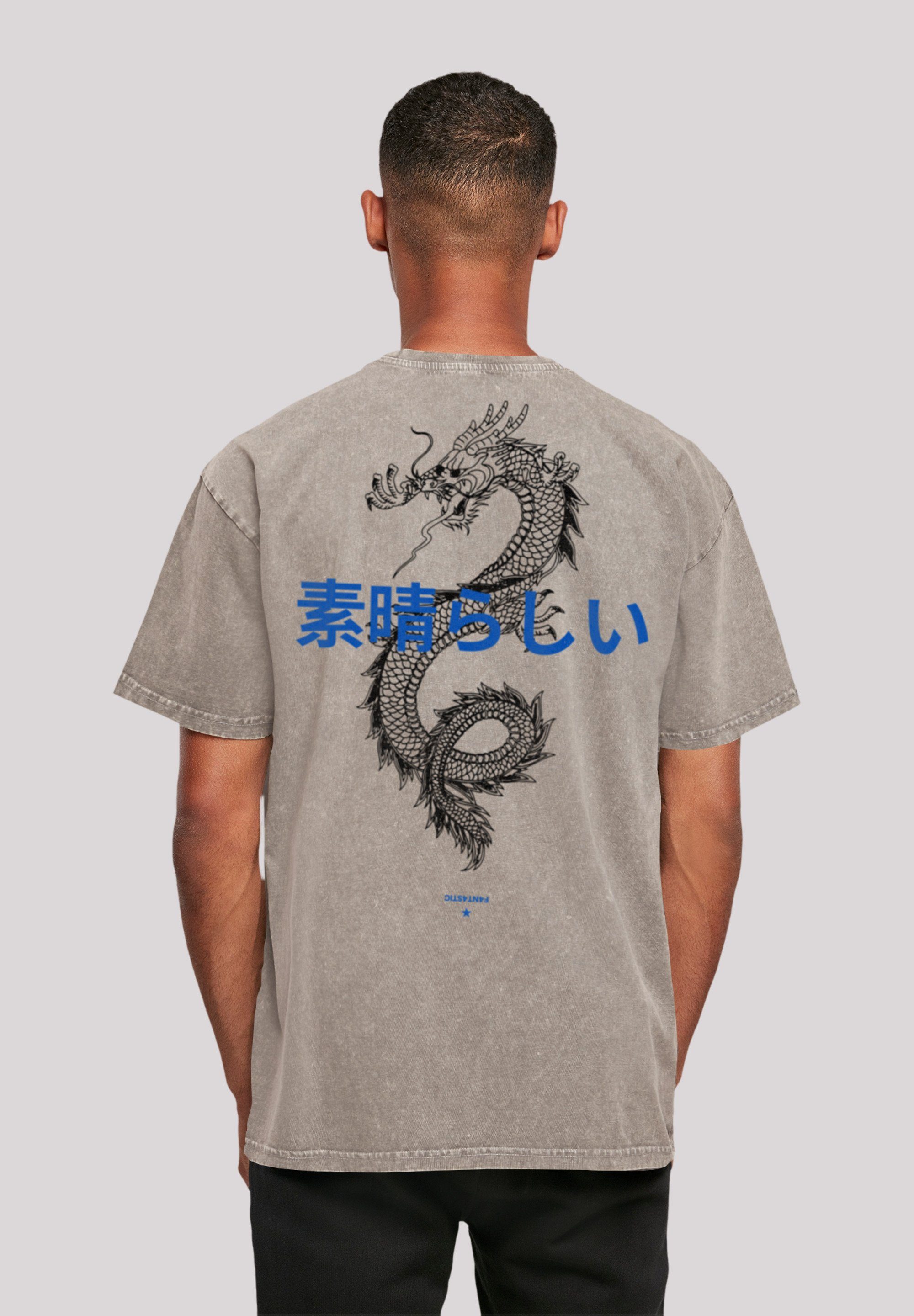 F4NT4STIC T-Shirt Drache Print Asphalt