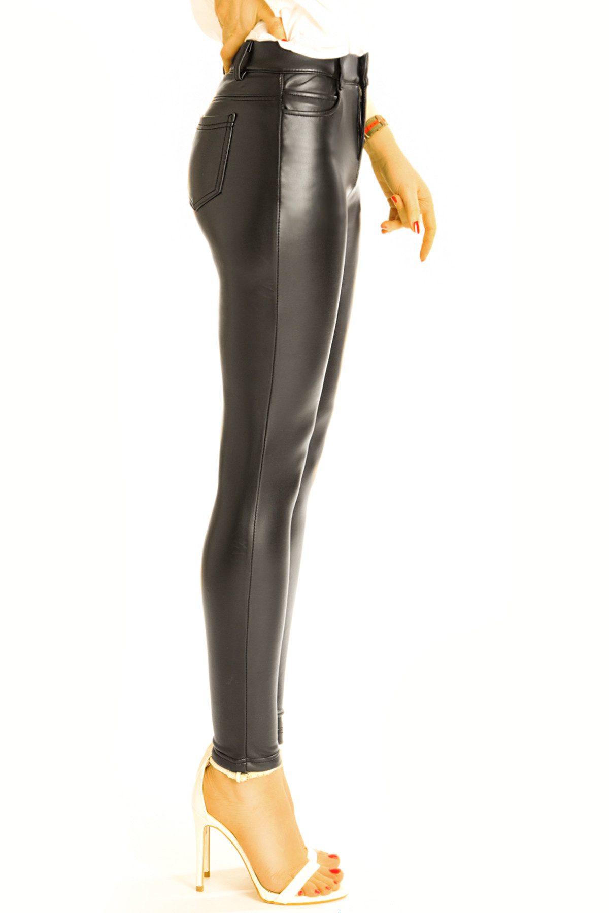 be styled Lederimitathose Röhrenhose vegane skinny low waist Hose Kunstlederhose - Damen - j47k Unifarben – Bild 4 von 5