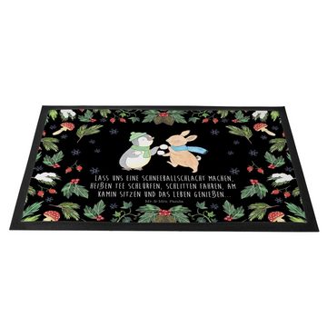 Fußmatte 40 x 60 cm Pinguin Hase Schneeballschlacht - Schwarz - Geschenk, Schm, Mr. & Mrs. Panda, Höhe: 0.3 mm, Elegantes Design
