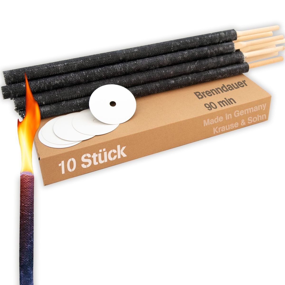 Krause & Sohn Gartenfackel 10 Wachsfackeln 90 Minuten mit Tropfschutz Facke günstig online kaufen