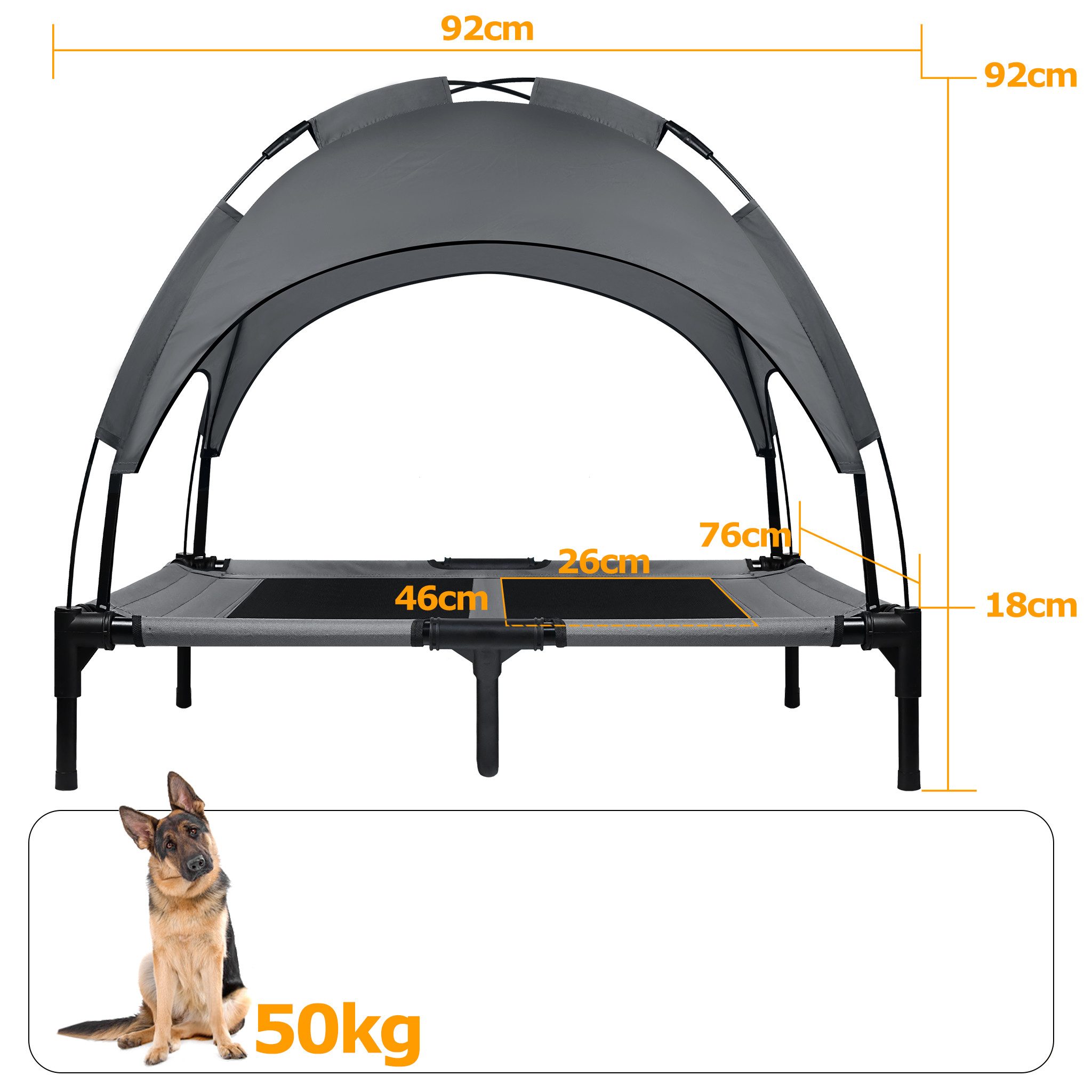 FIVMEN Hundebett Erhöhtes Haustierbett mit abnehmbarem Sonnendach, Haustierbett für Innen & Außen, Grau, erhältlich in M/L/XL