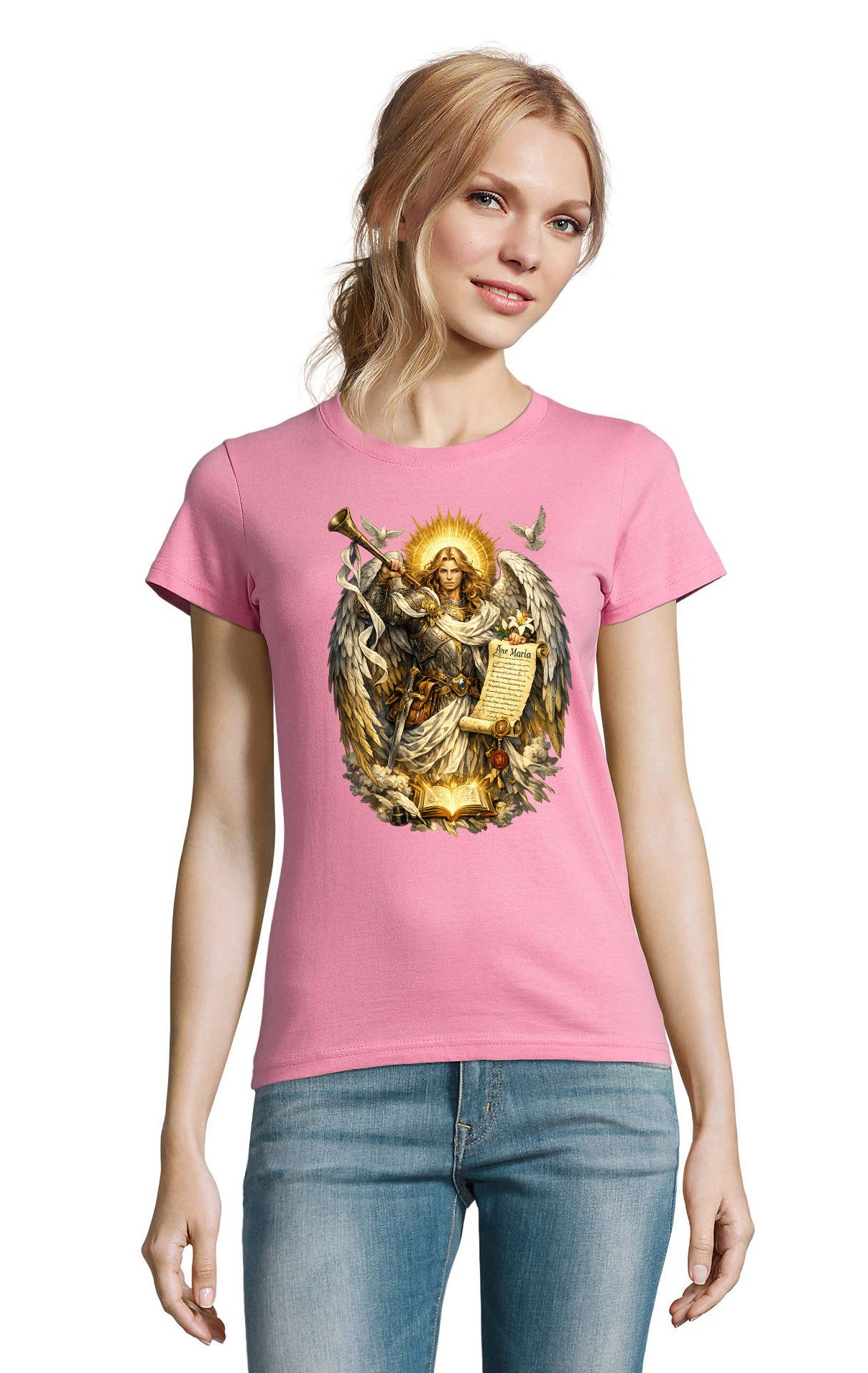 T-Shirt ErzengelGabriel Damen T-Shirt Engelmotiv Print Rundhalslook