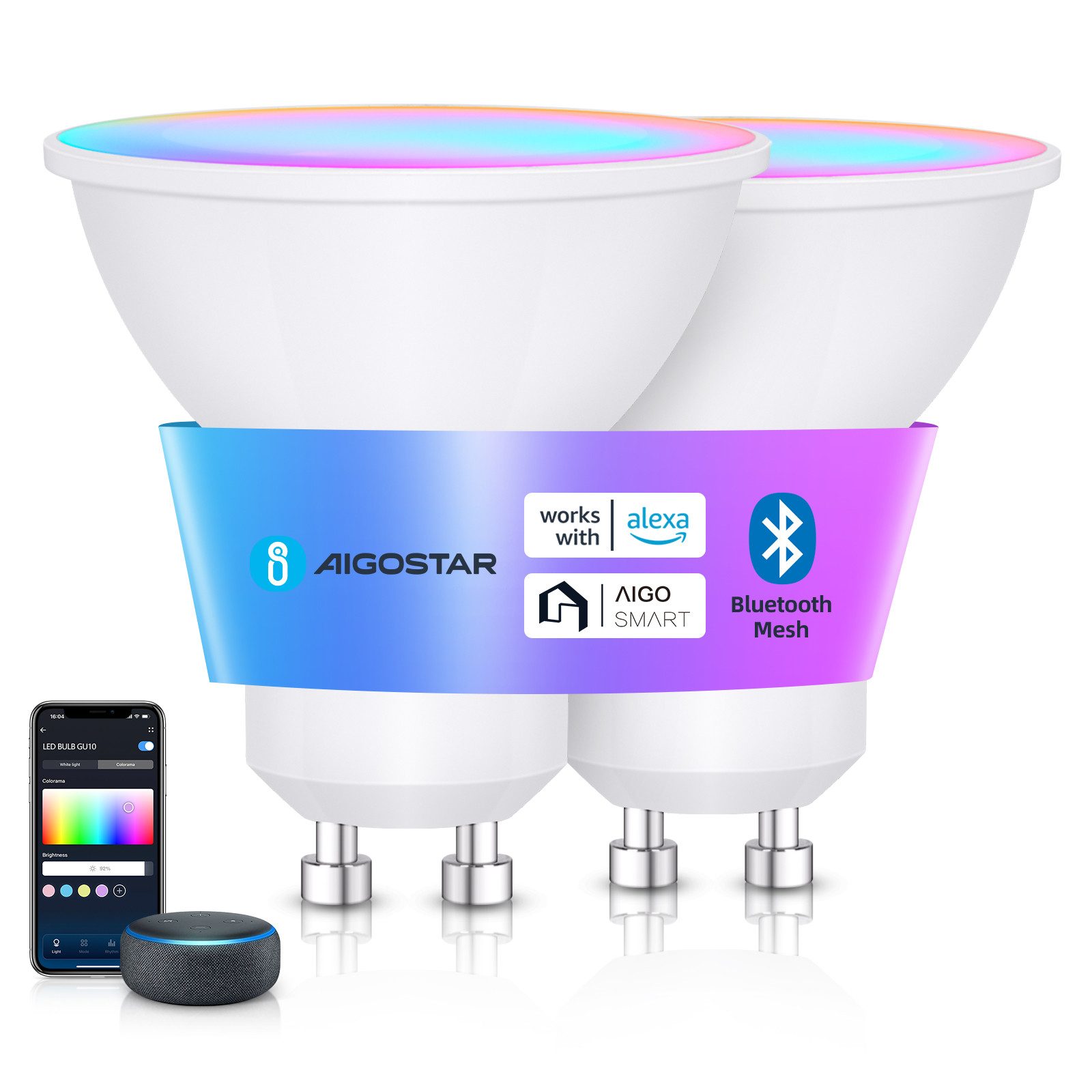 Aigostar Smarte LED-Leuchte 6.5W GU10 LED Smart Bulb 555LM mit Bluetooth-Fernbedienung und Gateway