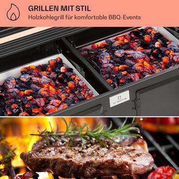 Klarstein Holzkohlegrill GQY9-Aberdeen-Double, Kombi-Set, Holzkohle Grill Smoker BBQ Edelstahl 5 Grillroste